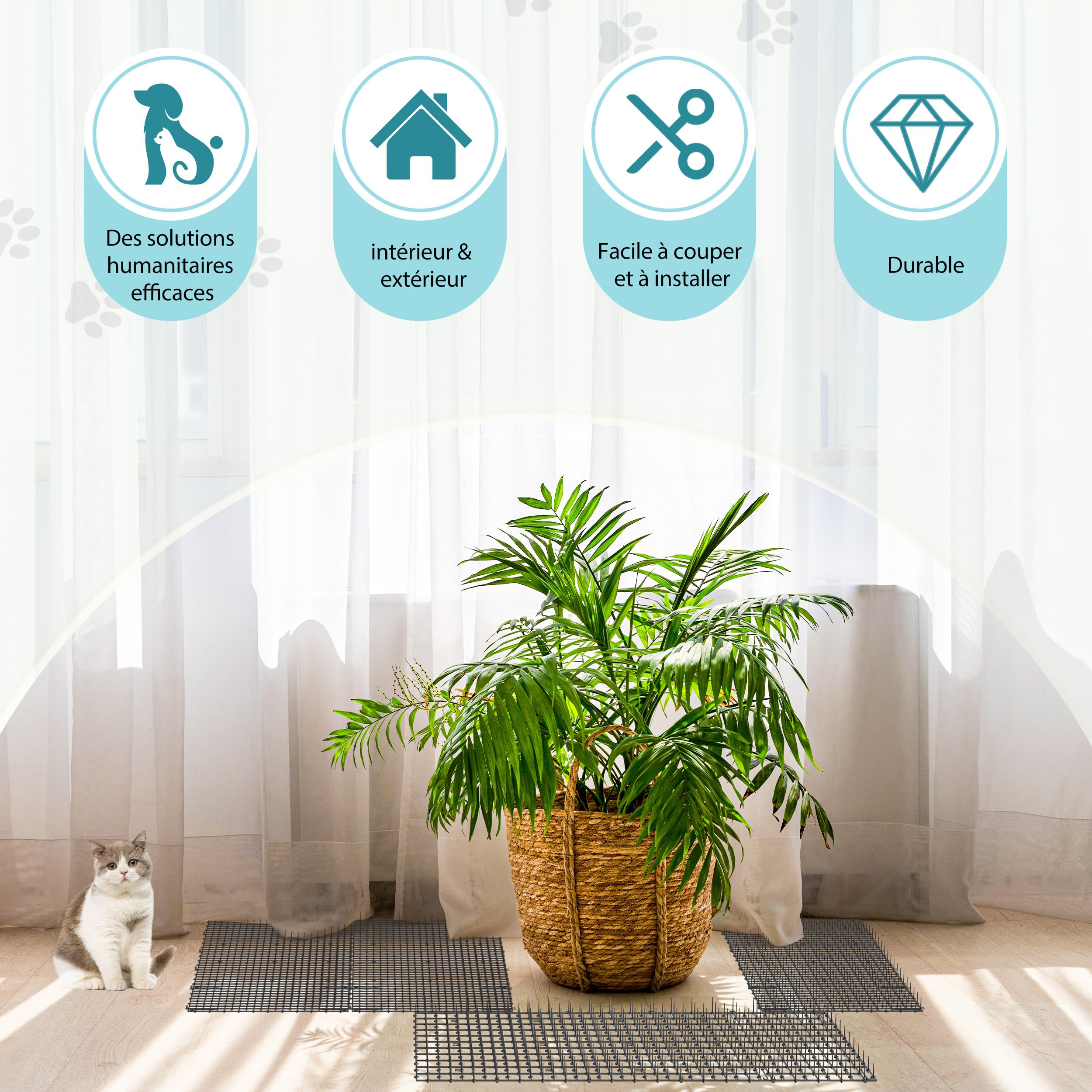 Lot de 2 Tapis Anti-Chat avec 10 Ongles Anti Chat Exterieur, pour Les Jardins Intérieurs et Extérieurs 200 x 30 cm