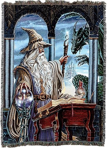 Pure Country Weavers Ed Beard Jr - Manta con diseño de dragón Emissary de Wizard's Emissary, manta tejida de algodón, fabricada en los Estados