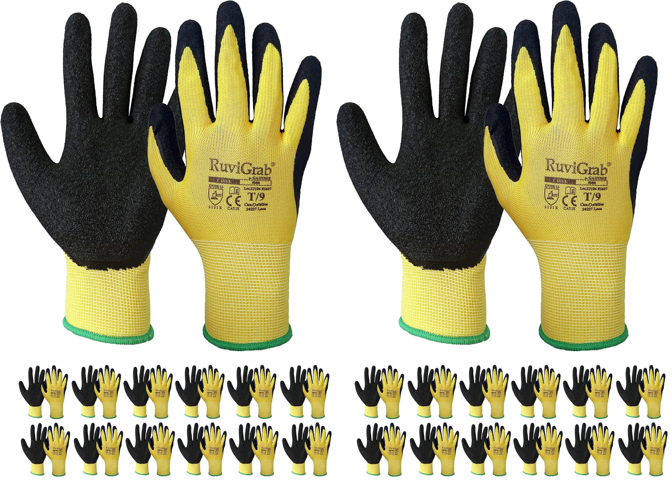 Ruvigrab - Guante de Trabajo de Látex | Guantes de Agarre | Anti-Deslizantes | Guantes Jardineria |Guantes para Industria, Construcción, Agricultura | Guante Trabajo Hombre y Mujer (Paquete de 2)
