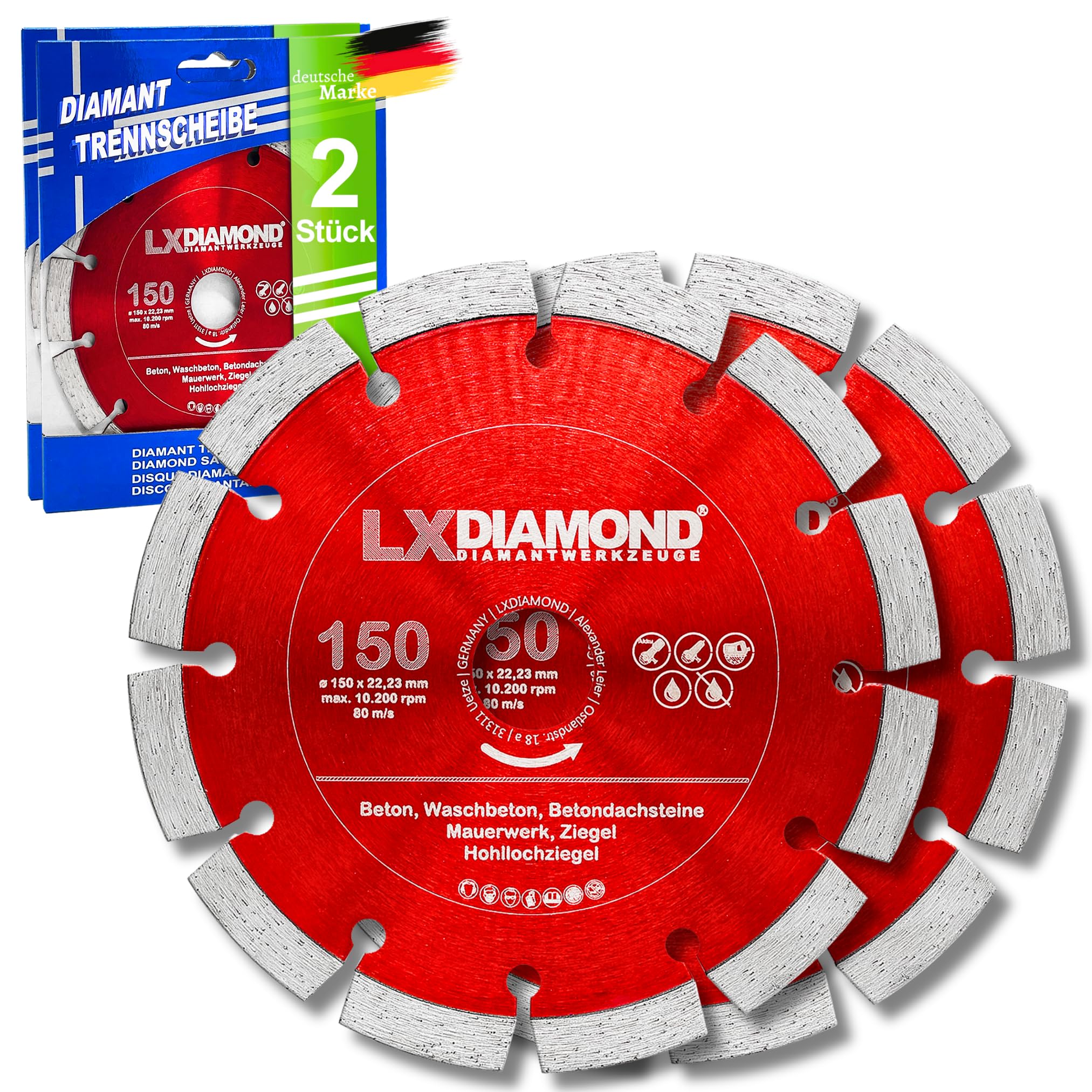 2x Diamant-Trennscheibe 150mm x 22,23mm für Winkelschleifer Mauernutfräse Schlitzfräse - 150mm Diamantscheibe für Stein Beton Ziegel Mauerwerk - 150 mm Steinscheibe in Profi Qualität