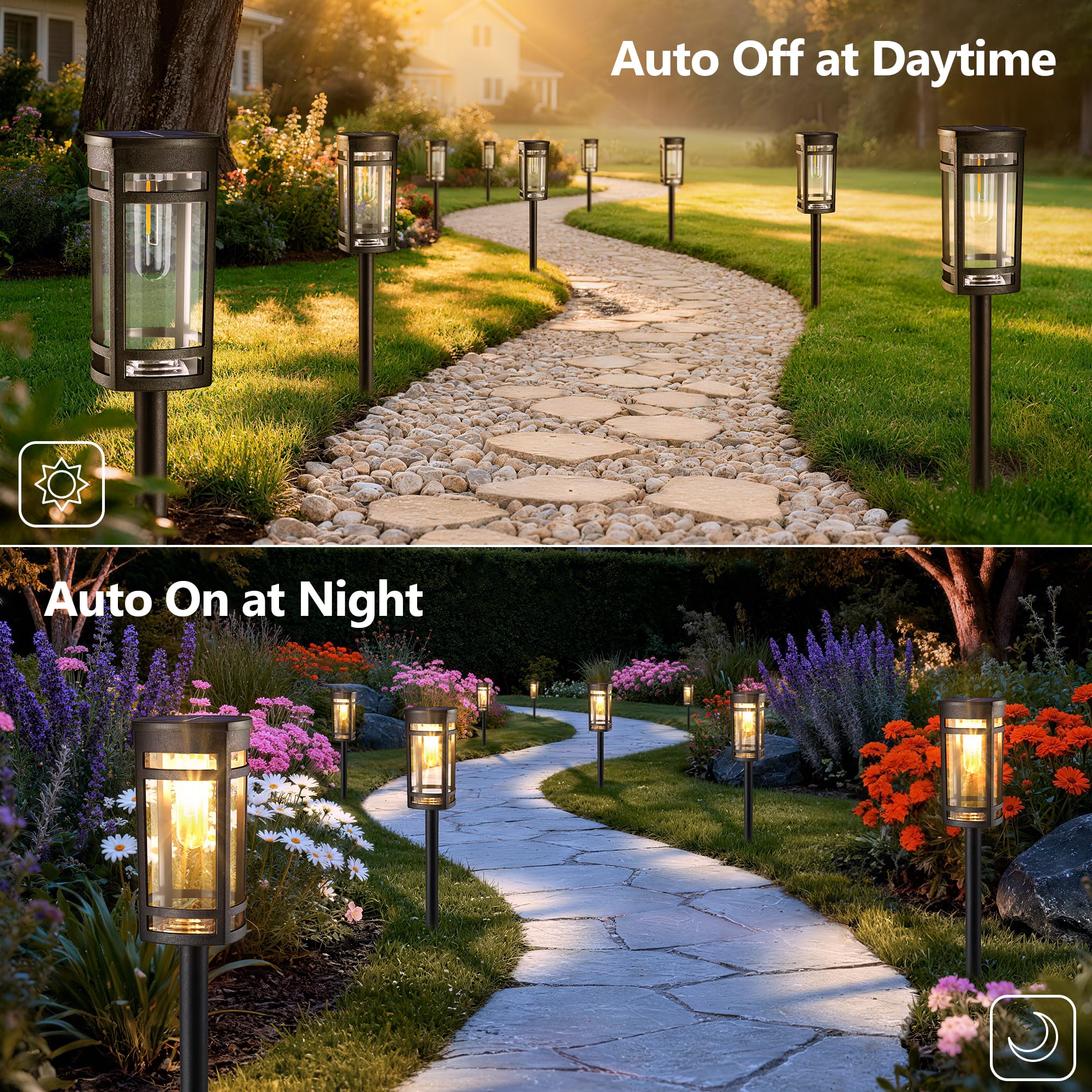 iBaycon Lampade Solari per Esterni Giardino,6 Pezzi Luci Solari LED Bianco Caldo, Illuminazione Solare Impermeabile per Giardino Prato,Luci Esterni Terrazze Prato Cortile Sentiero Decorazione Esterni
