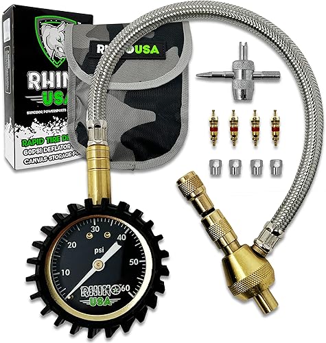 Rhino USA Desinfladores rápidos de neumáticos con calibre (0-60 psi) herramienta automática y ajustable de aire para neumáticos, esfera brillante disponible en Yaxa El Salvador