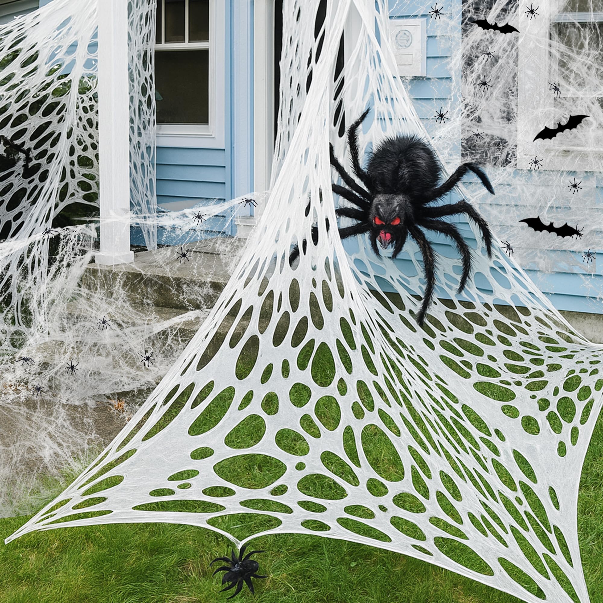 1360 Sqft Zuschneidbare Dehnbares Spinnennetz Halloween Deko - Weies  Riesiges Halloween Gruselige Spinnweben mit Fake-Spinnen und Fledermusen  fr Innen Outdoor Garten Horror Party Dekoration : Amazon.de: Kche,  Haushalt & Wohnen