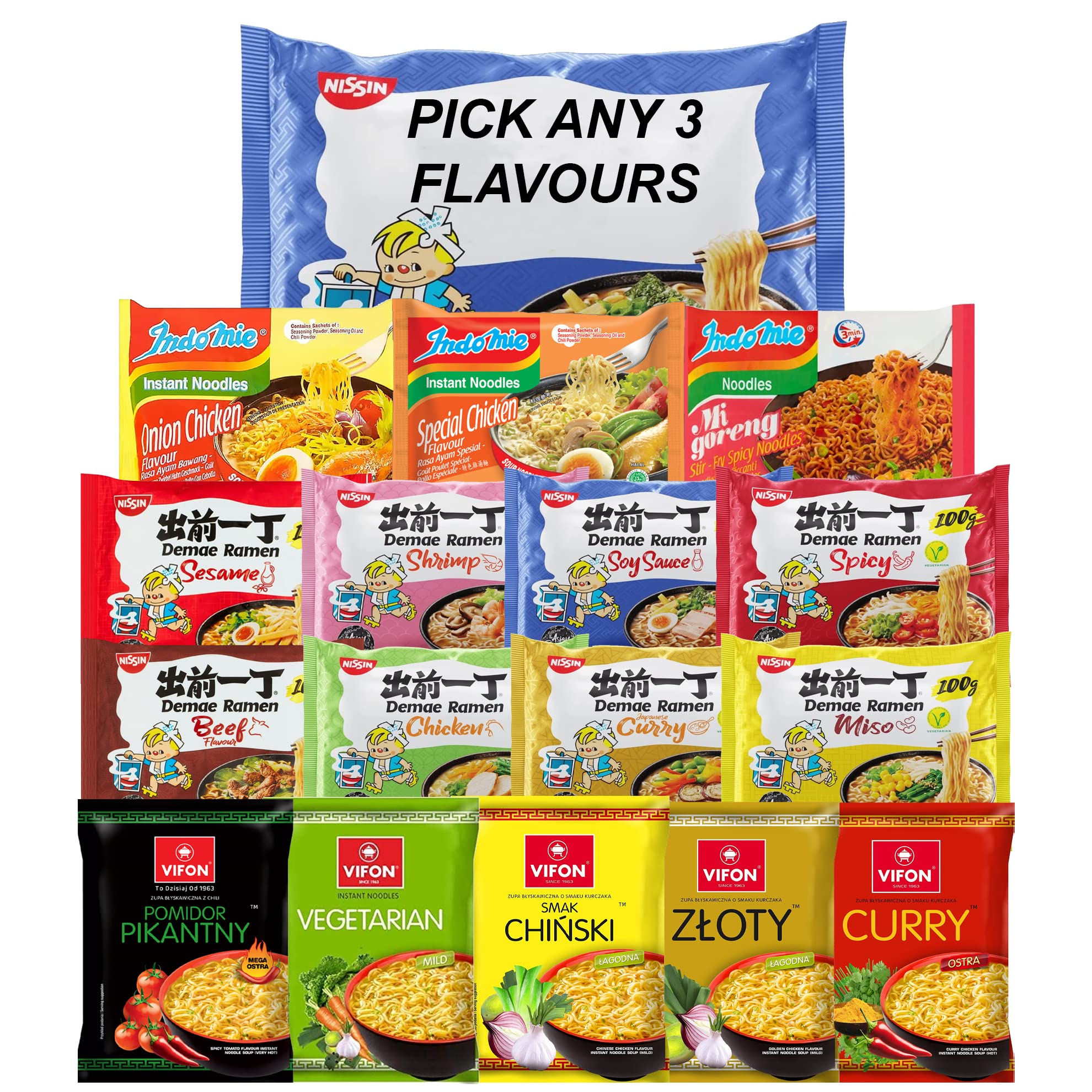 Buy Nissin, VIFON & Indomie Noodles Assortment Pack, Customised 30Pack