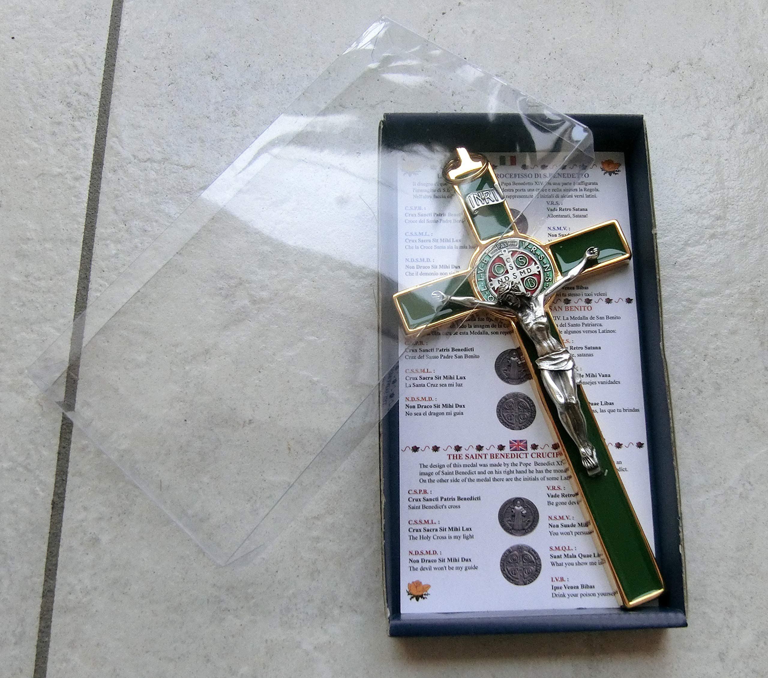 GTBITALY Croix Crucifix Or Doré Saint Béni 20 cm Émaillé à la Main avec Boîte Cadeau
