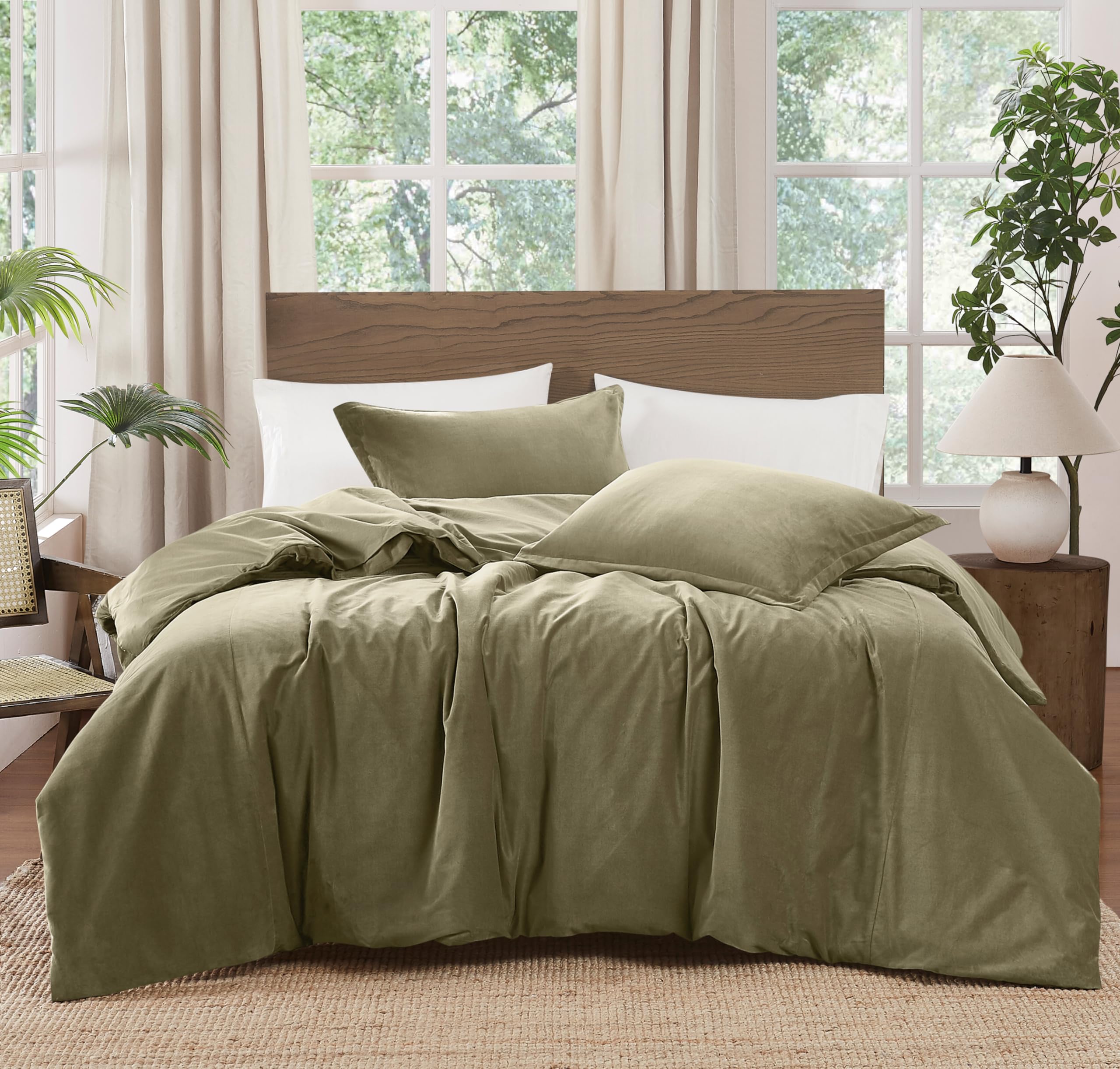 Brooklyn Loom Matte Cotton Velvet 3 Piece Green King Comforter Set