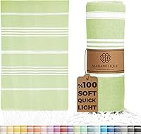 Vista 12 de Madamelique Toalla de playa turca con bolsa de playa, 39 x 74 pulgadas, toallas de playa prelavadas de gran tamaño, 100 % algodón, secado rápido