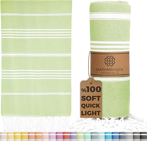 Miniatura 12 de Madamelique Toalla de playa turca con bolsa de playa, 39 x 74 pulgadas, toallas de playa prelavadas de gran tamaño, 100 % algodón, secado rápido