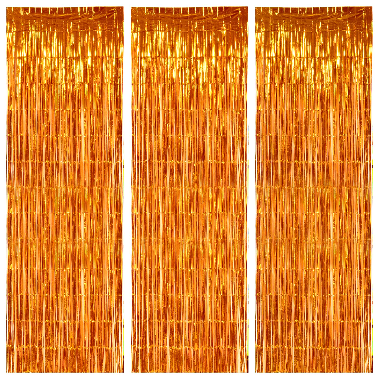 TONIFUL 3Pcs Orange Door Streamers,Photo Booth Backdrop Metallic Streamers Foil Fringe Curtains for Halloween Thanksgiving New Year Bachelorette