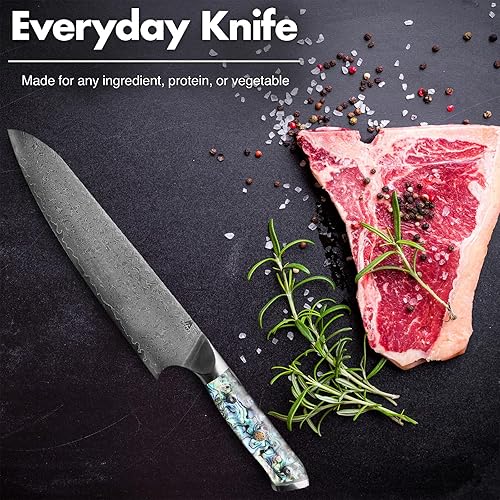 Miniatura 5 de Miyake Cuchillo de chef  Cuchillo de cocina profesional japonés de Damasco Santoku de 8.25 pulgadas, cuchillos de chef japoneses de acero súper
