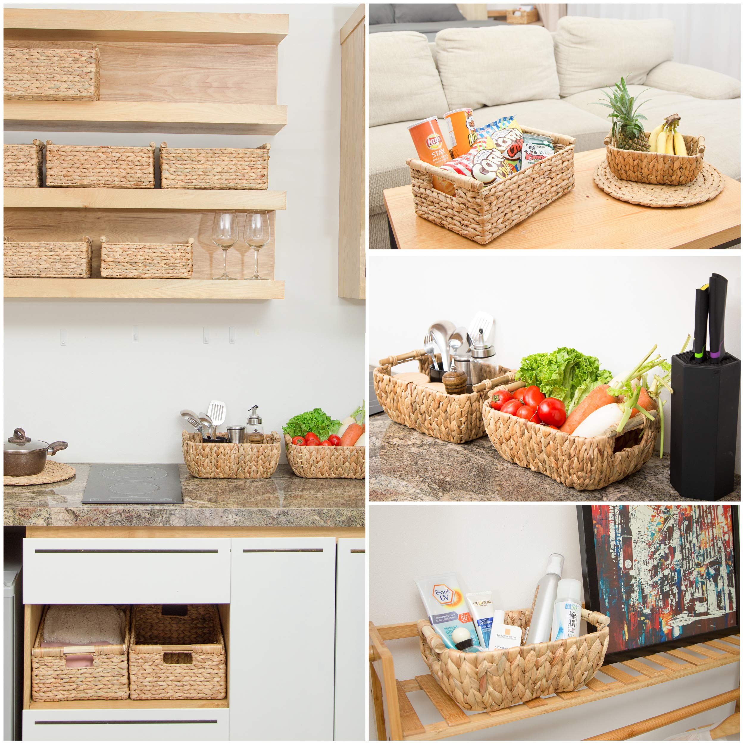 Water Hyacinth Wicker Storage Baskets for Organizing, Wicker Baskets