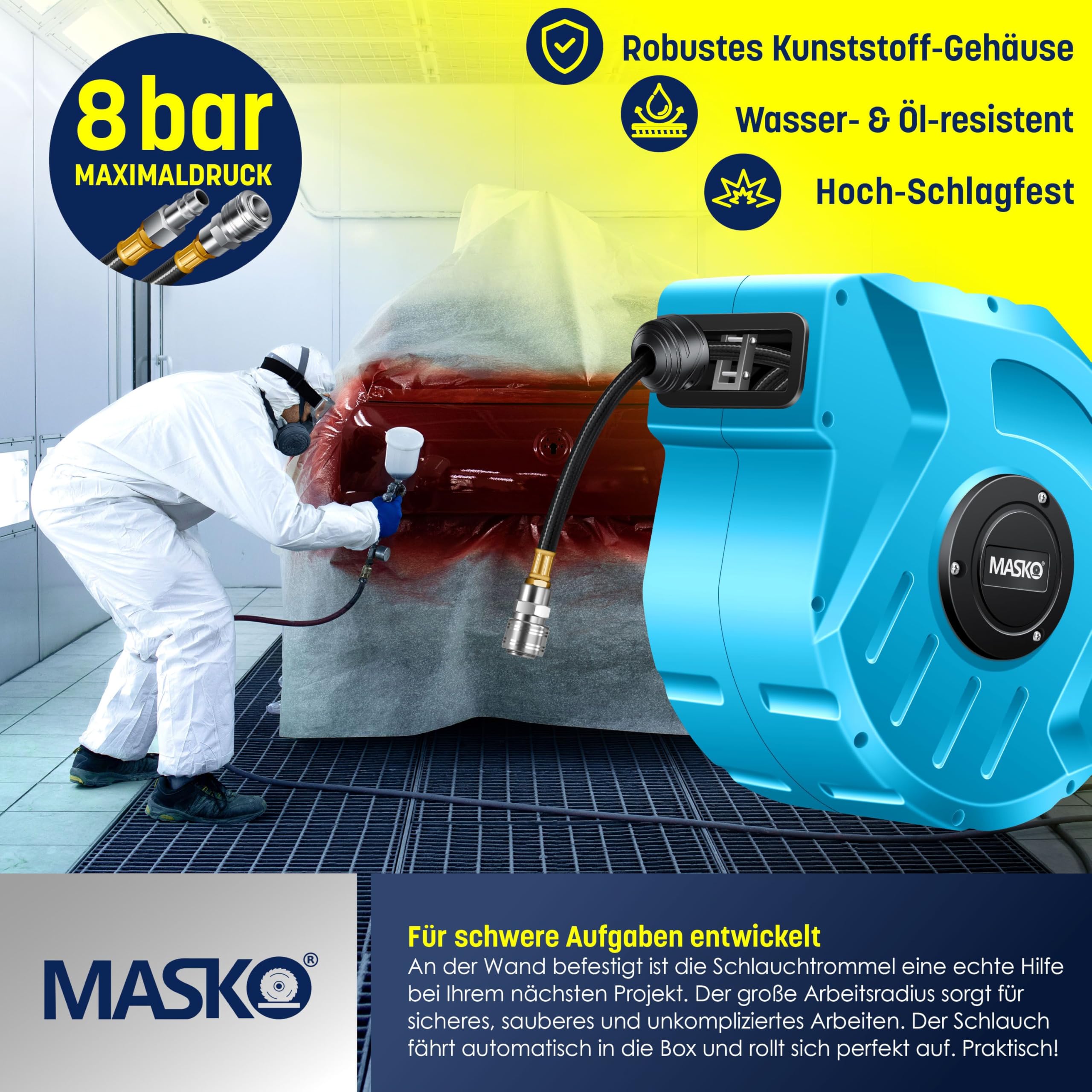 Monzana Automatische Persluchtslanghaspel 20m 1/4' Aansluiting Slanghaspel Dispenser Blauw