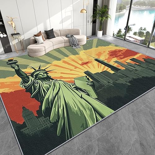 Statue of Liberty Rug - 6x9 Rug, Retro 60s 70s Living Room Rugs, City Skyline Bedroom Rugs, New York Cityscape Carpet, Statue of Liberty Home Decor