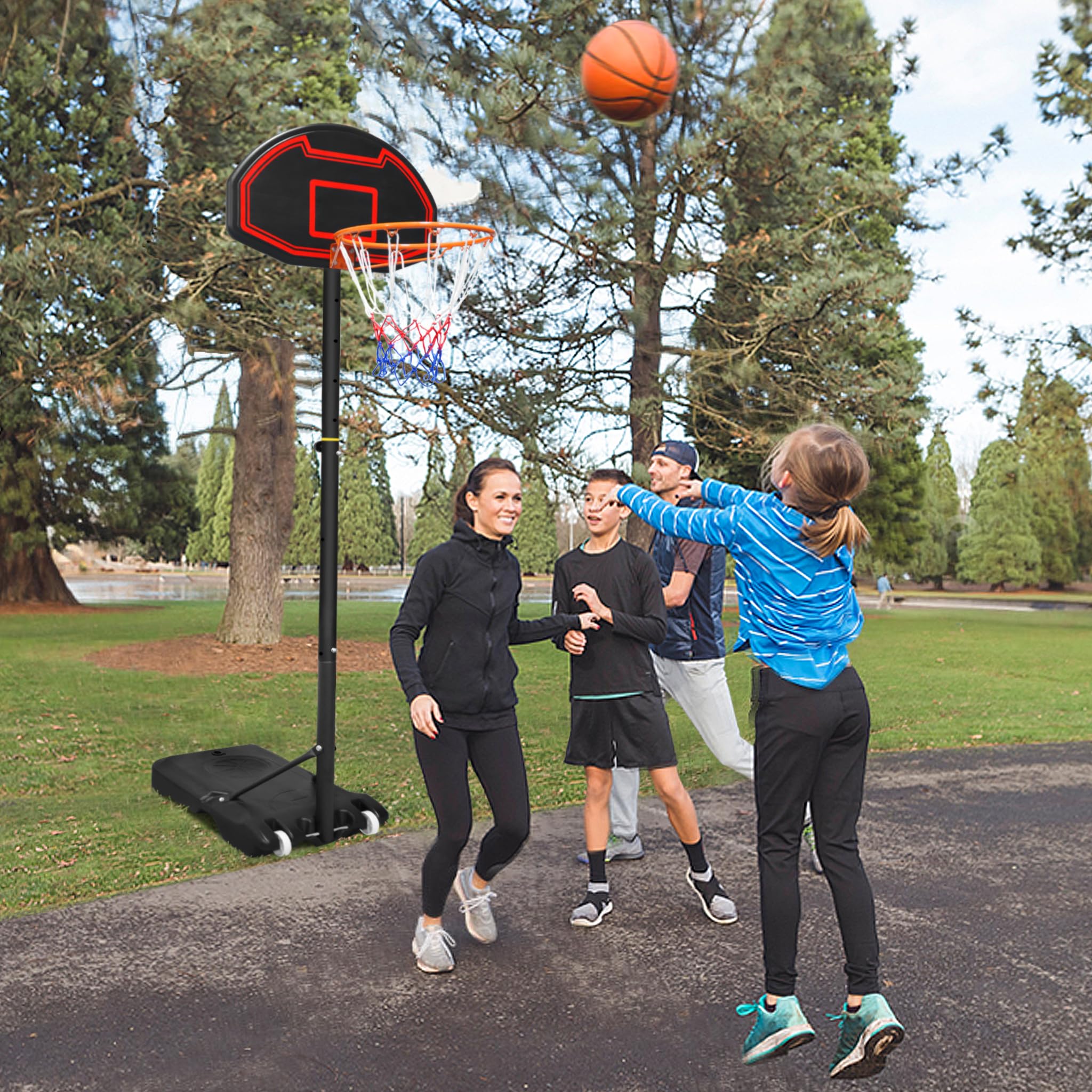 Basketballkorb Outdoor Höhenverstellbar 156-208cm mit Basketball + Pumpe für Kinder - Mobile Basketballanlage mit Rollen