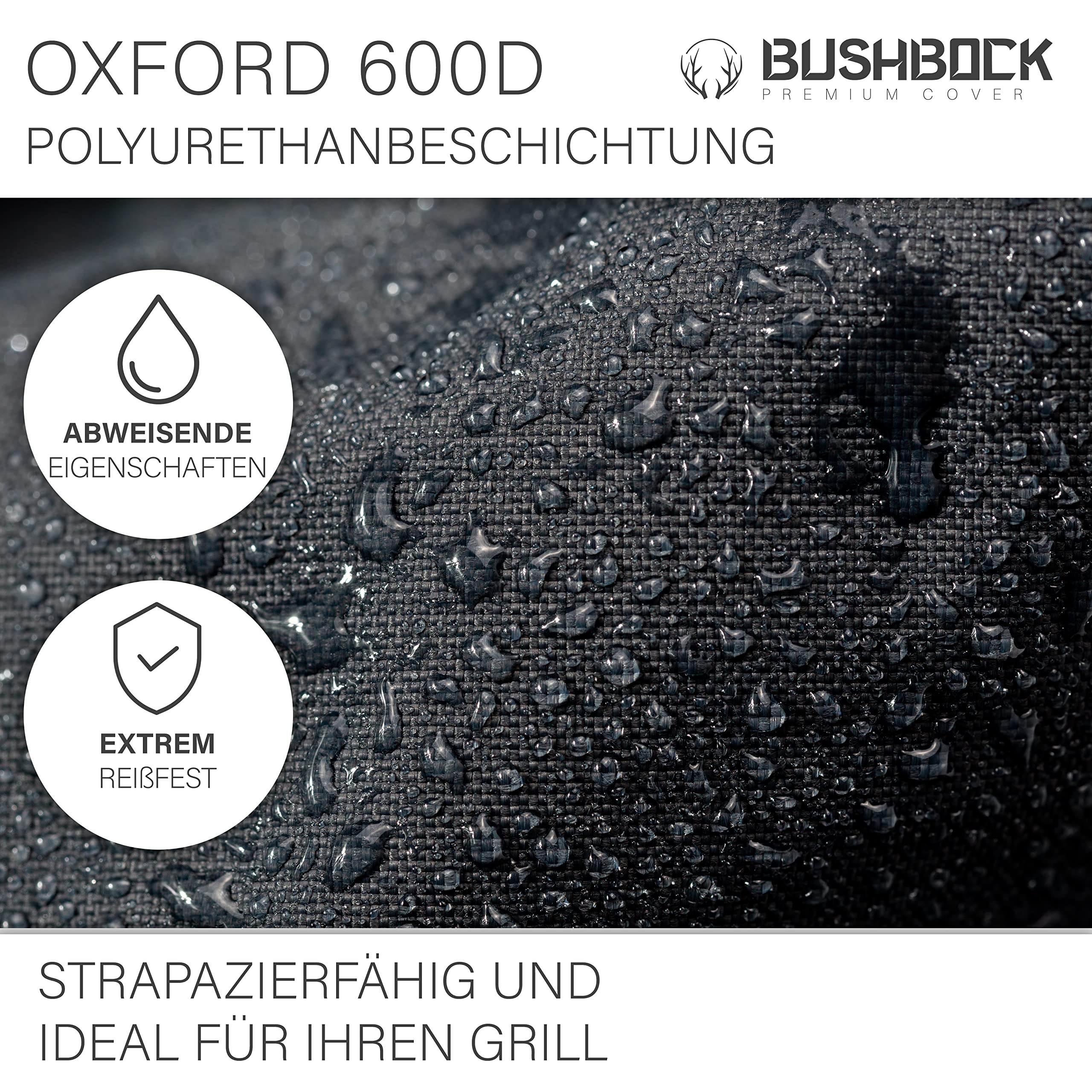 BUSHBOCK® Pokrowiec na grilla premium do Weber Spirit 210/215, odporny na warunki atmosferyczne, 85 x 70 x 115 cm, pokrowiec na grill gazowy, odporny na rozdarcia i wodoszczelny, z ochroną przed promieniowaniem UV, akcesoria do grilla (M, czarny)