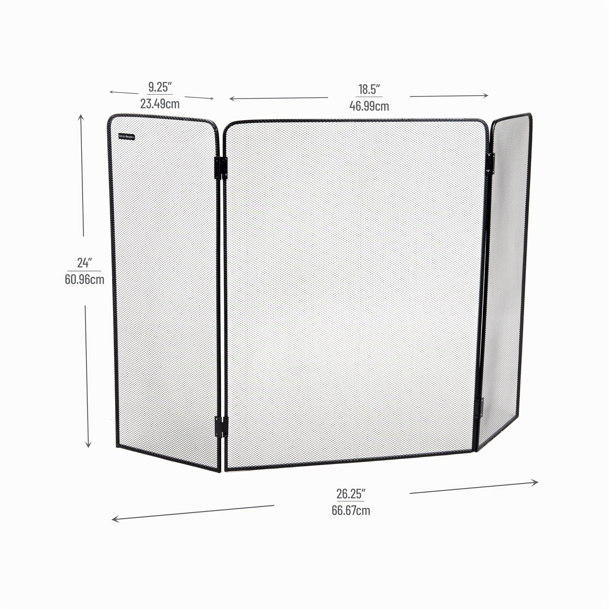 Mind Reader 3-Panel Fireplace Screen, Folding, Indoor Outdoor Protector de Pantalla para Chimenea, Metal, Negro
