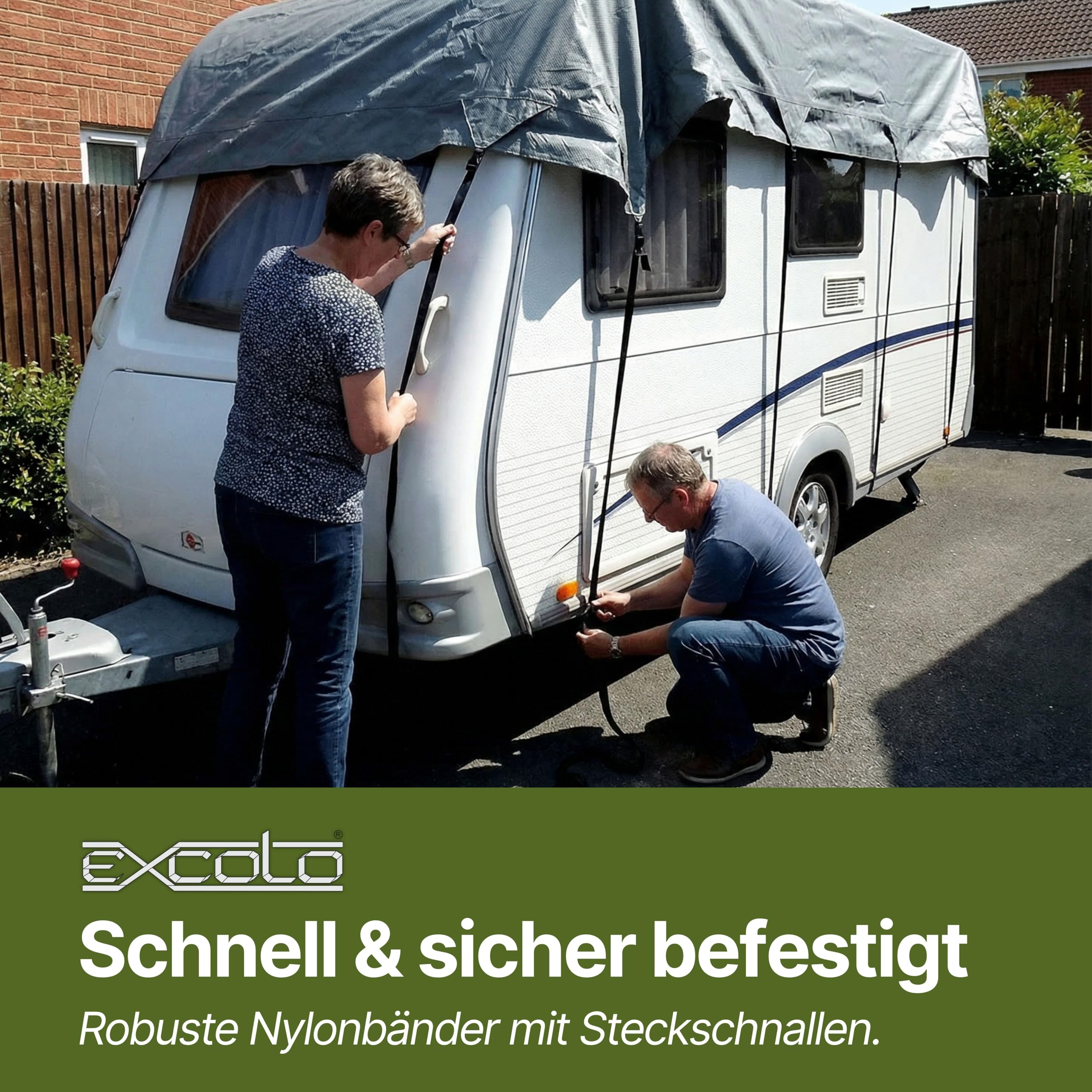 EXCOLO Wohnwagenplane Dachschutz 3x7m – Begehbare Wohnmobil Plane, Caravan Abdeckung Winterfest, Wetterfeste Frostschutz Abdeckplane, UV-Schutz, Schnellmontage