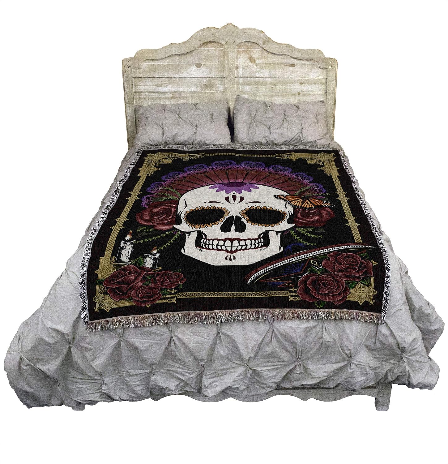 Pure Country Weavers Day of the Dead Skull Skeleton Blanket - Gift Fantasy Tapestry Throw Woven from Cotton - Made in the USA (72x54)