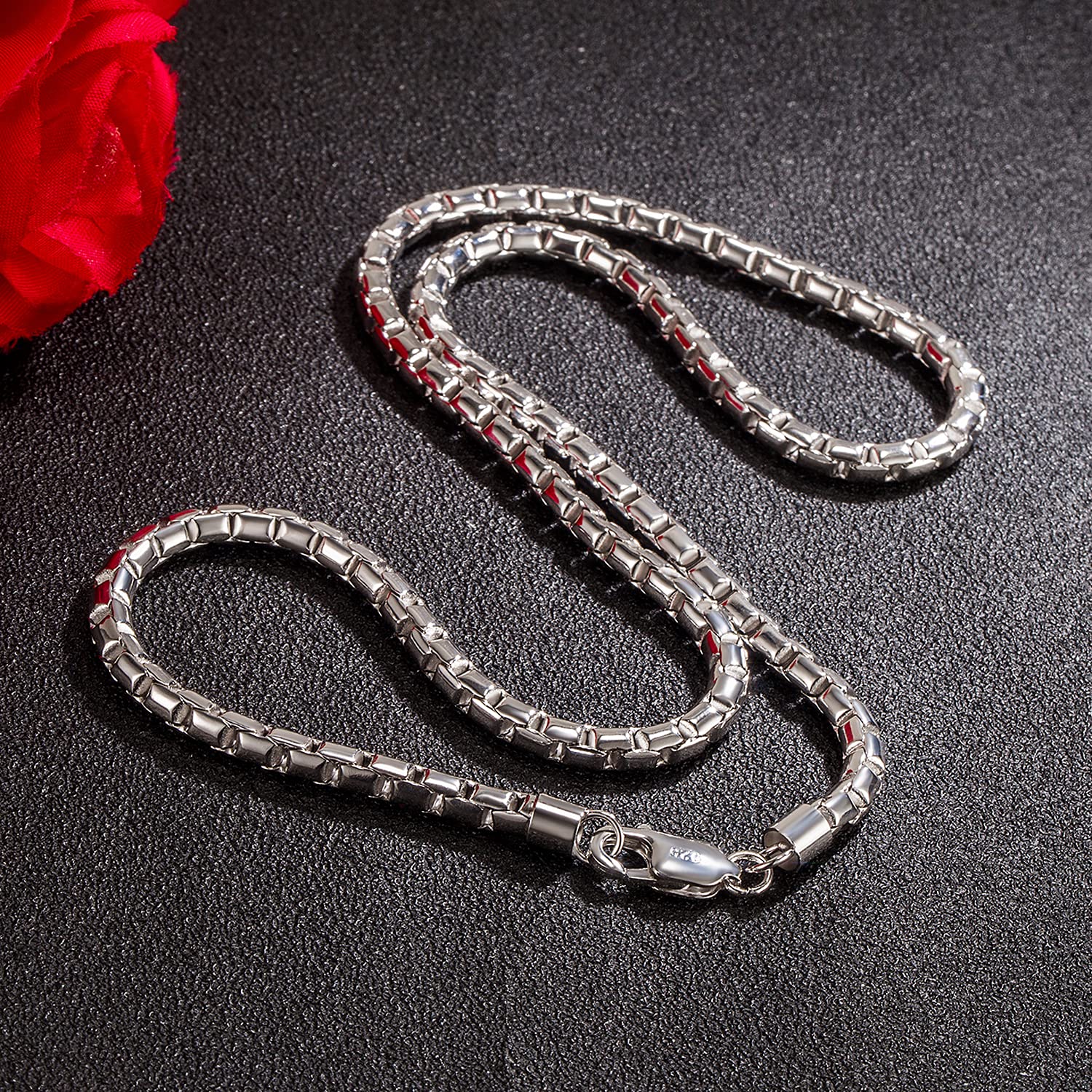 Dankadi - Collar fino (5 mm, en forma de caja de 925, 18 a 26 pulgadas, cadena cuadrada, redonda, caja de cadenas, briolette veneciano Rolo Fine Design italiano, 46 cm – 66 cm, regalo de joyería para