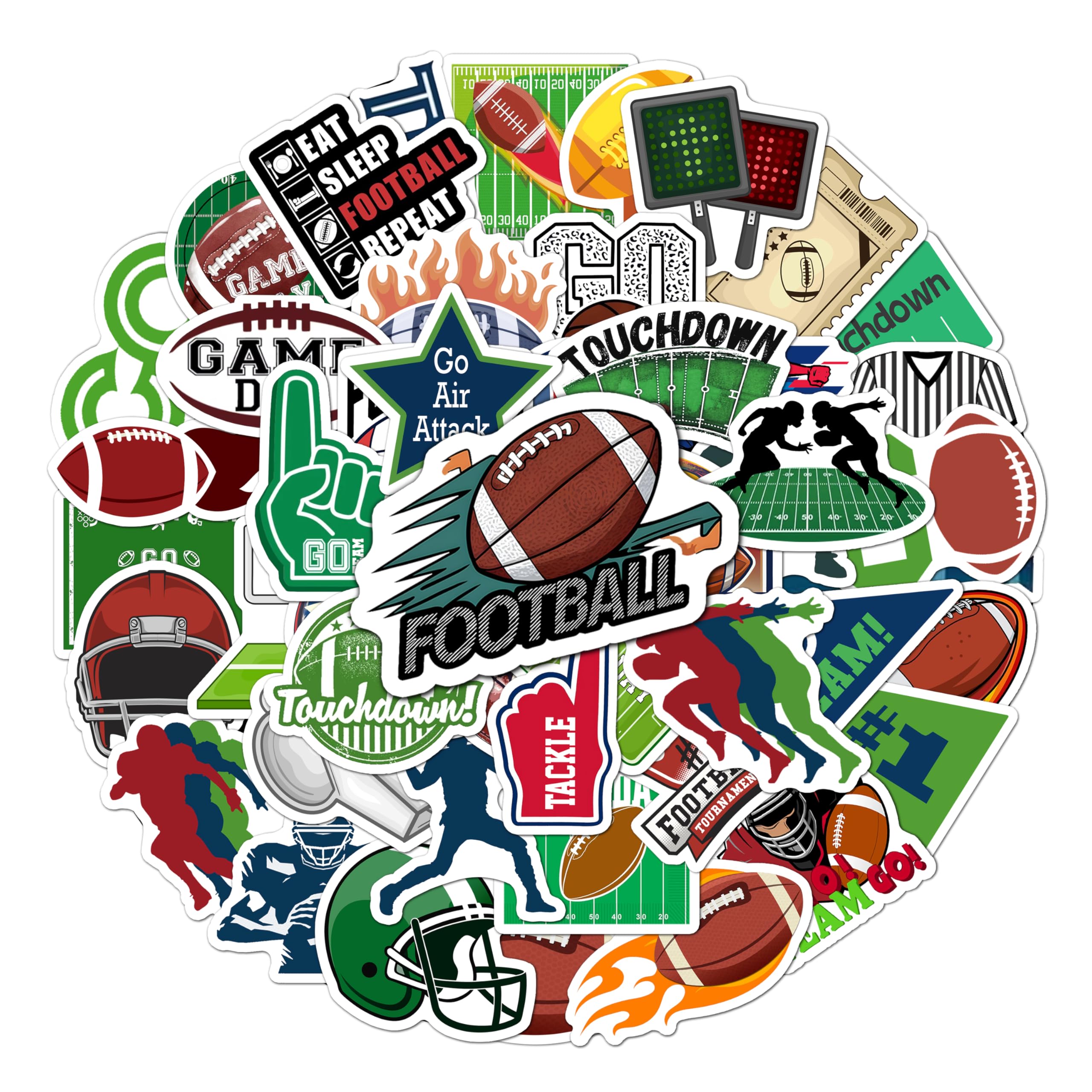 BEATRI Football Stickers Pack – 50PCS Waterproof Vinyl Sports Coaches Football Decor & Party Favors for Laptop, Water Bottle, Skateboard & Travel Gear