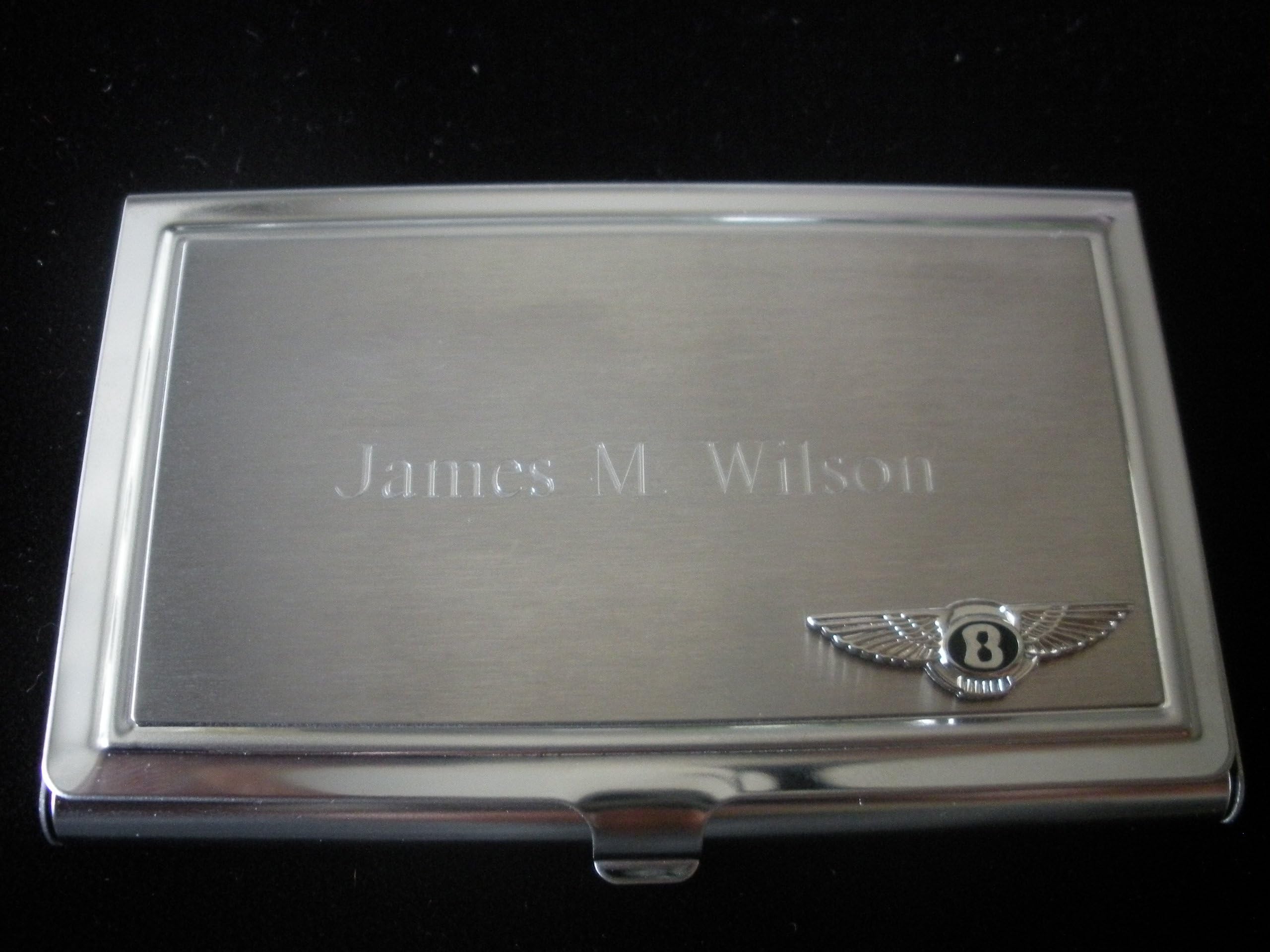 Bentley Brushed Silver and Chrome Silver Business Card Case-free Engraving