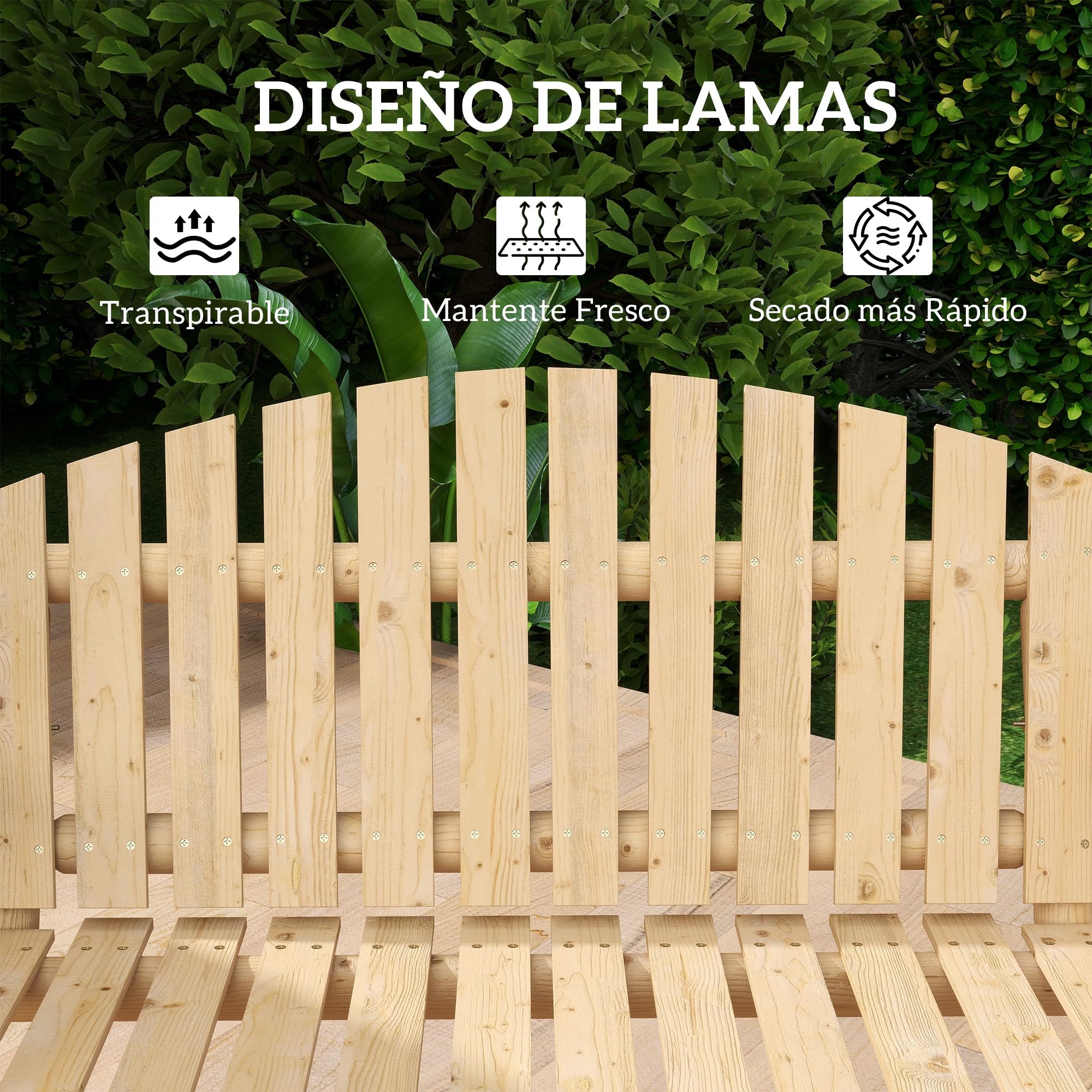 Outsunny Banco Columpio de Jardín de Madera de 2 Plazas Balancín de Jardín Exterior con Bandejas Laterales Reposabrazos y Estructura en A para Patio Porche Carga 240 kg 200x135x175 cm Natural