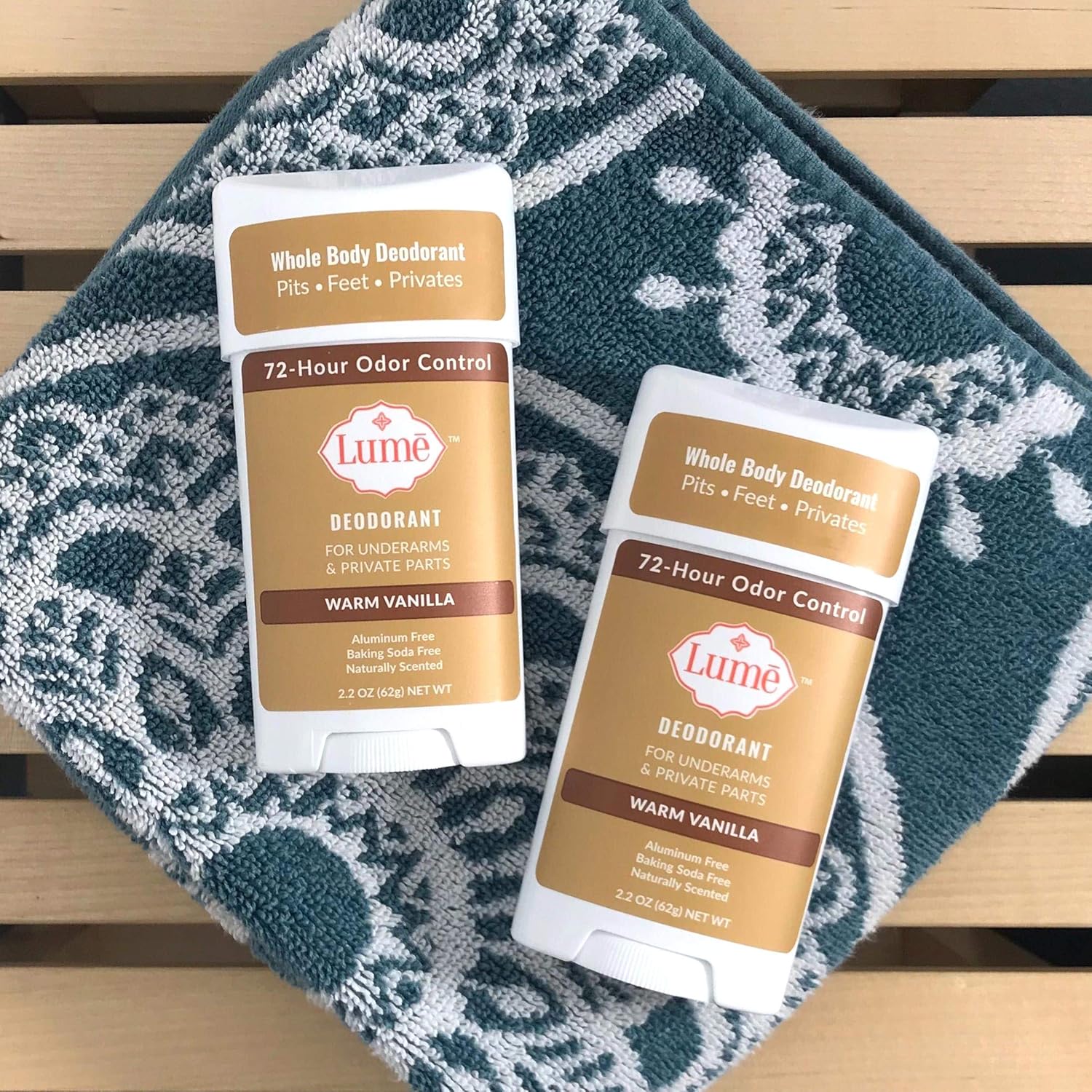 Lume Natural Deodorant - Underarms and Private Parts - Aluminum Free, Baking Soda Free, Hypoallergenic, and Safe For Sensitive Skin - 2.2 Ounce Stick Two-Pack (Warm Vanilla) : Beauty & Personal Care