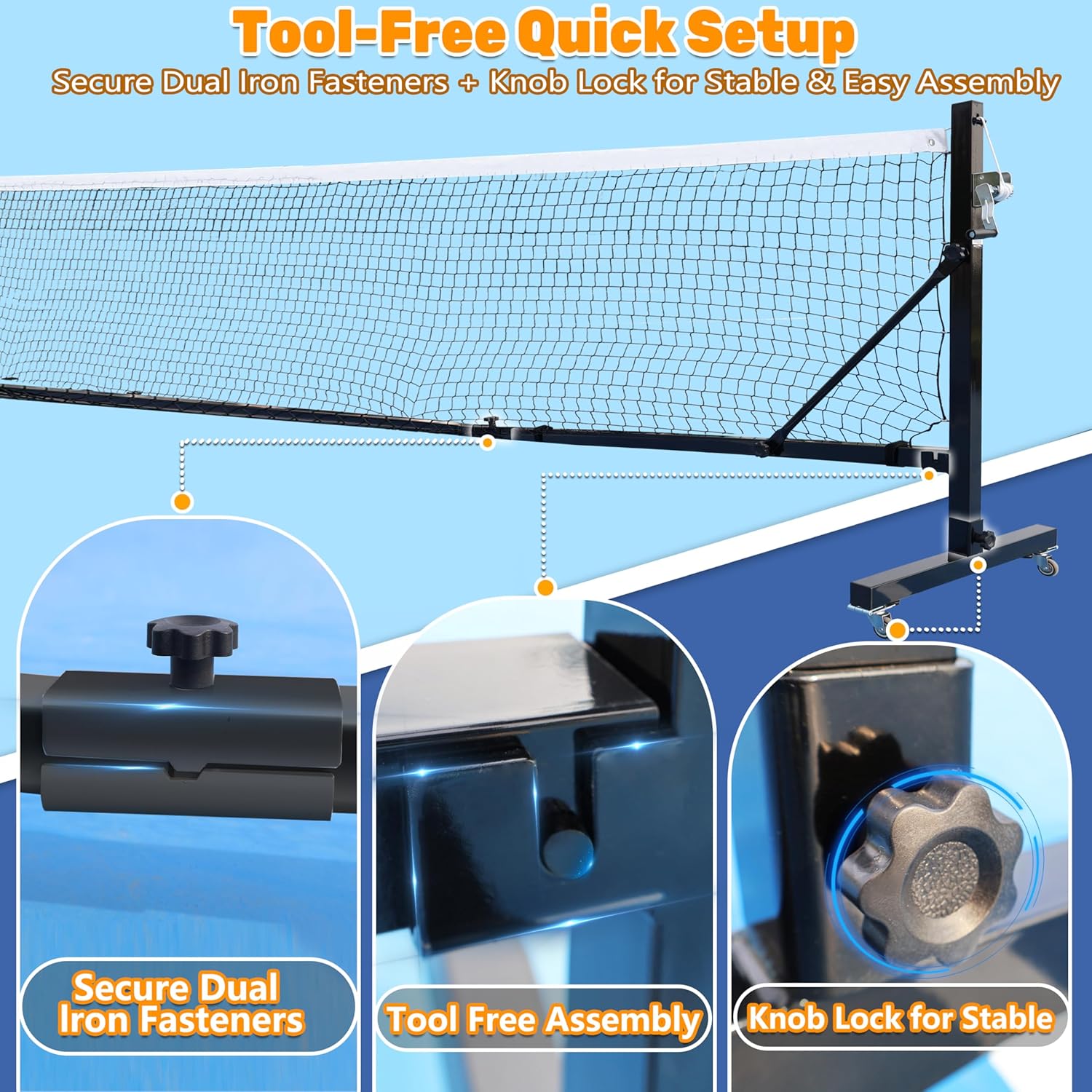 Seliyoo 2-in-1 Folding Wheels Pickleball Net – 22ft Tournament-Grade, Hand Winch Anti-Sag, 3-Min Tool-Free Setup, Heavy Duty Portable Net for Driveway, Backyard, Indoor & Outdoor Court