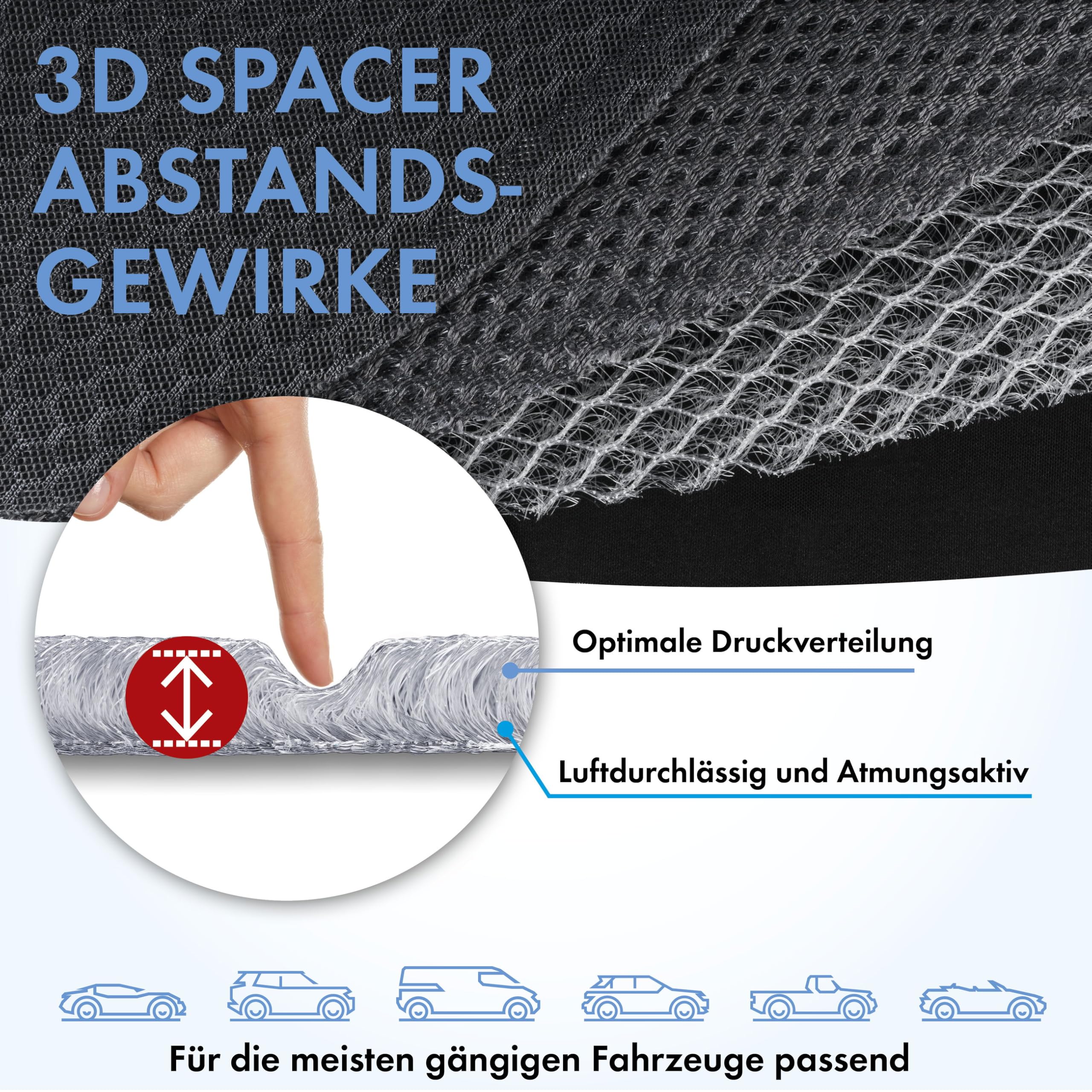 Walser Aero-Spacer, oddychająca nakładka na fotel samochodowy, uniwersalna nakładka na siedzenie samochodowe z tapicerką, wygodna nakładka na fotel samochodowy, czarna