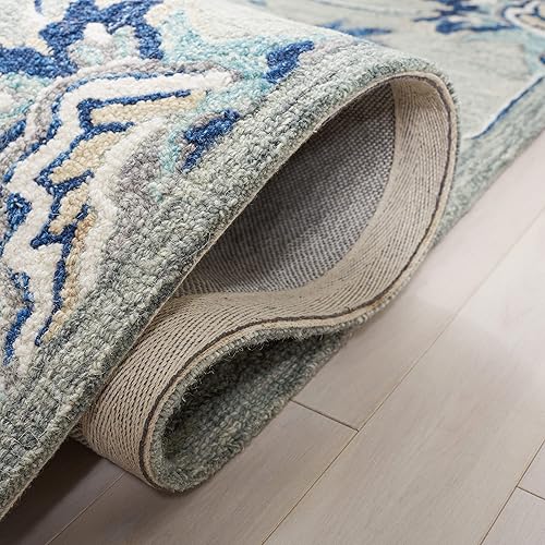 Miniatura 5 de Safavieh Micro-Loop Collection - Alfombra de área de 5 x 8 pies, gris y azul, hecha a mano, lana de campo francés, ideal para zonas de alto tráfico