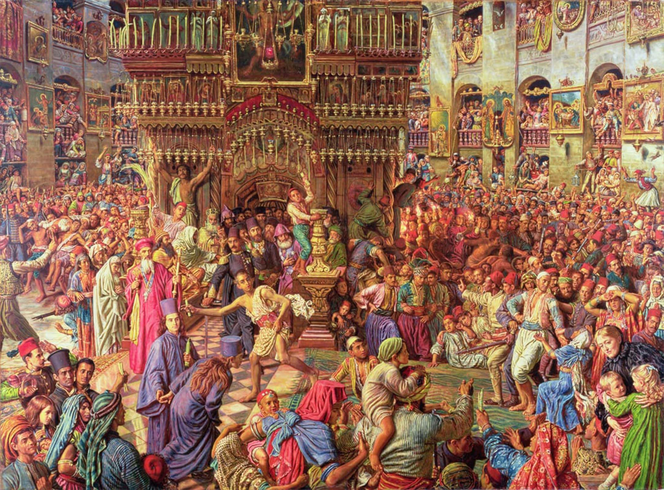 POSTERIIk Famous Modern Artwork Art Mural the Miracle of the Sacred Fire Church of the Holy Sepulchre in Jerusalem by William Holman Hunt Oil Paintings Pictures for Home Decor 60x90cm