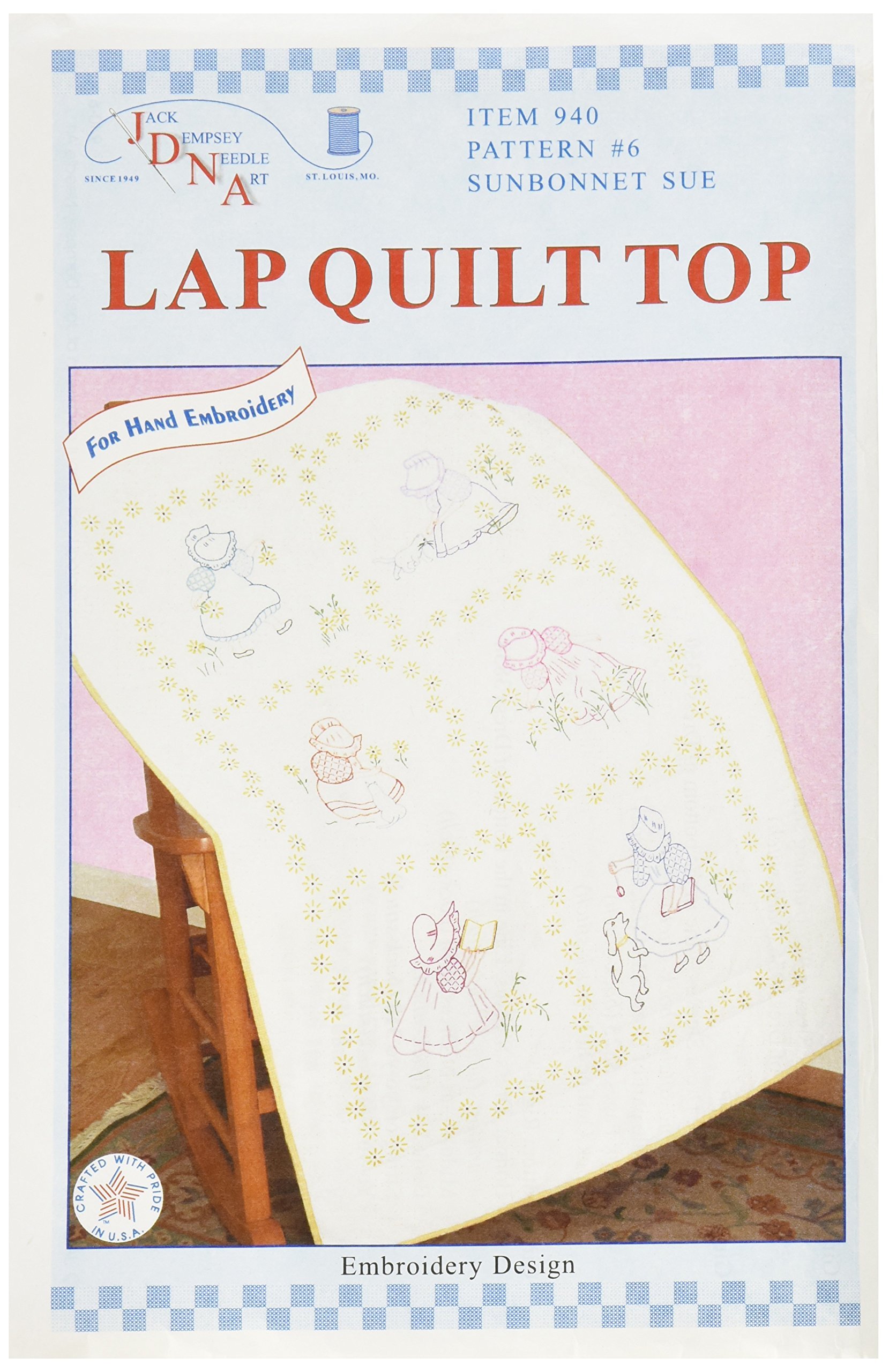 Jack Dempsey Stamped White Lap Quilt Top, 40 by 60-Inch, Sunbonnet Sue