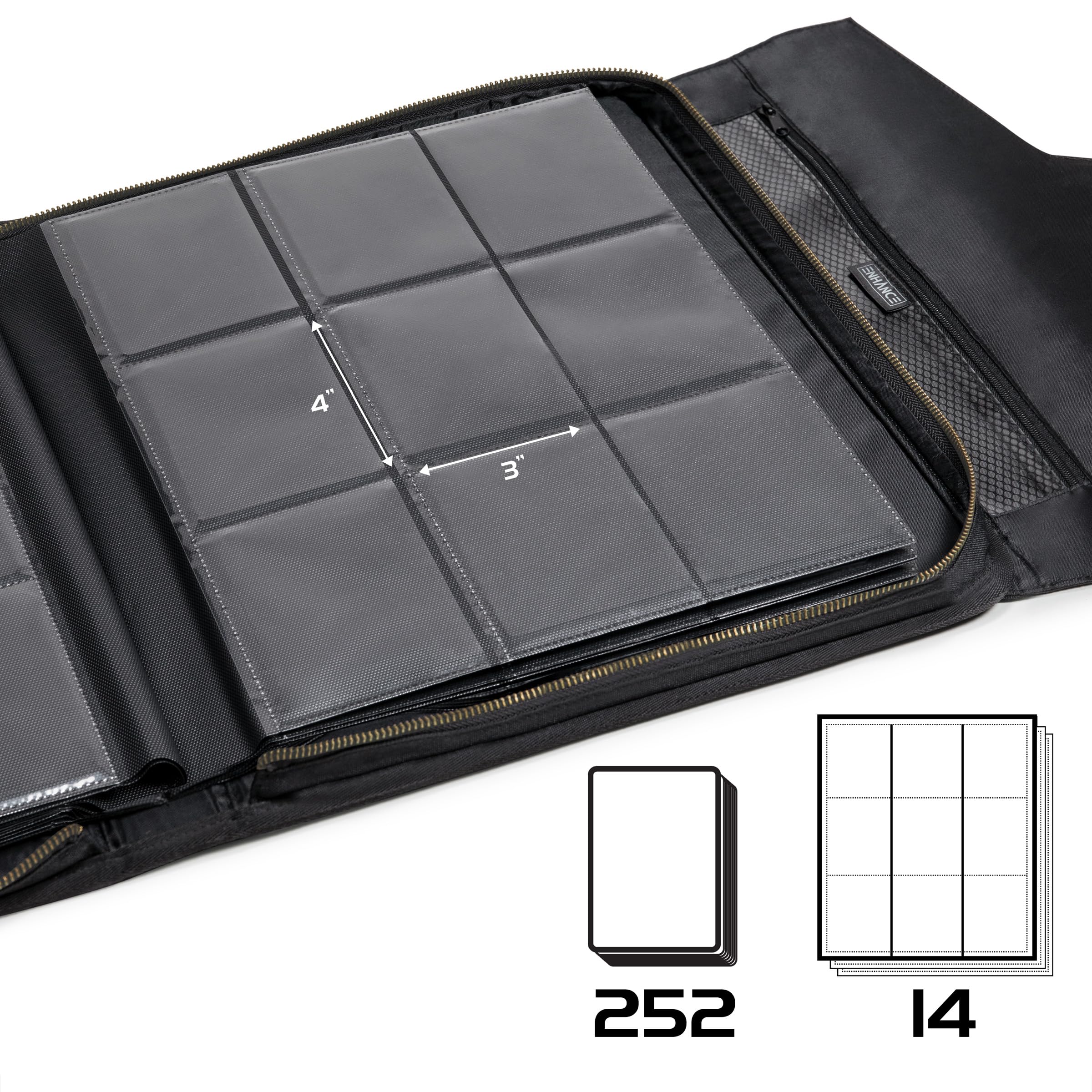 ENHANCE Carpeta Estándar de Carga Superior - Álbum Cartas Coleccionables con Capacidad 252 Cartas en Fundas Protectoras, Distribuidas en 9 Páginas con Bolsillos - Exterior Protector Primera Calidad
