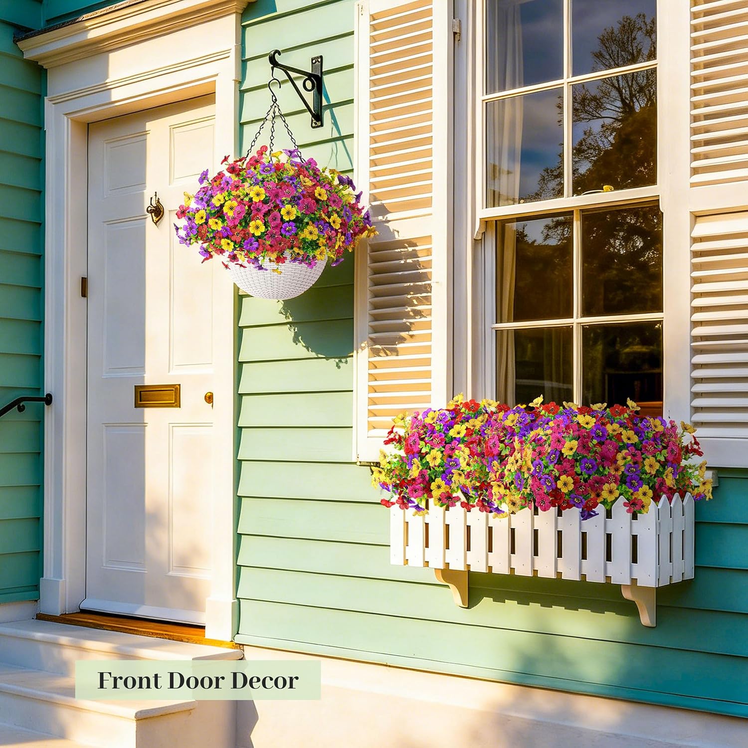 Der Rose 2 Pack Artificial Hanging Flowers Basket for Faux Plants Outdoor Spring Summer Decoration UV Resistant Fake Flowers for Patio Balcony Farmhouse Decor