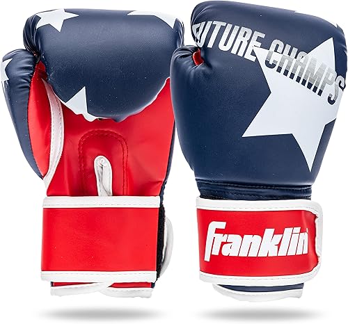 Franklin Sports Future Champs - Juego de guantes de boxeo para niños de 5 a 8 años, 6 onzas, para niños y niñas, par rojo + azul