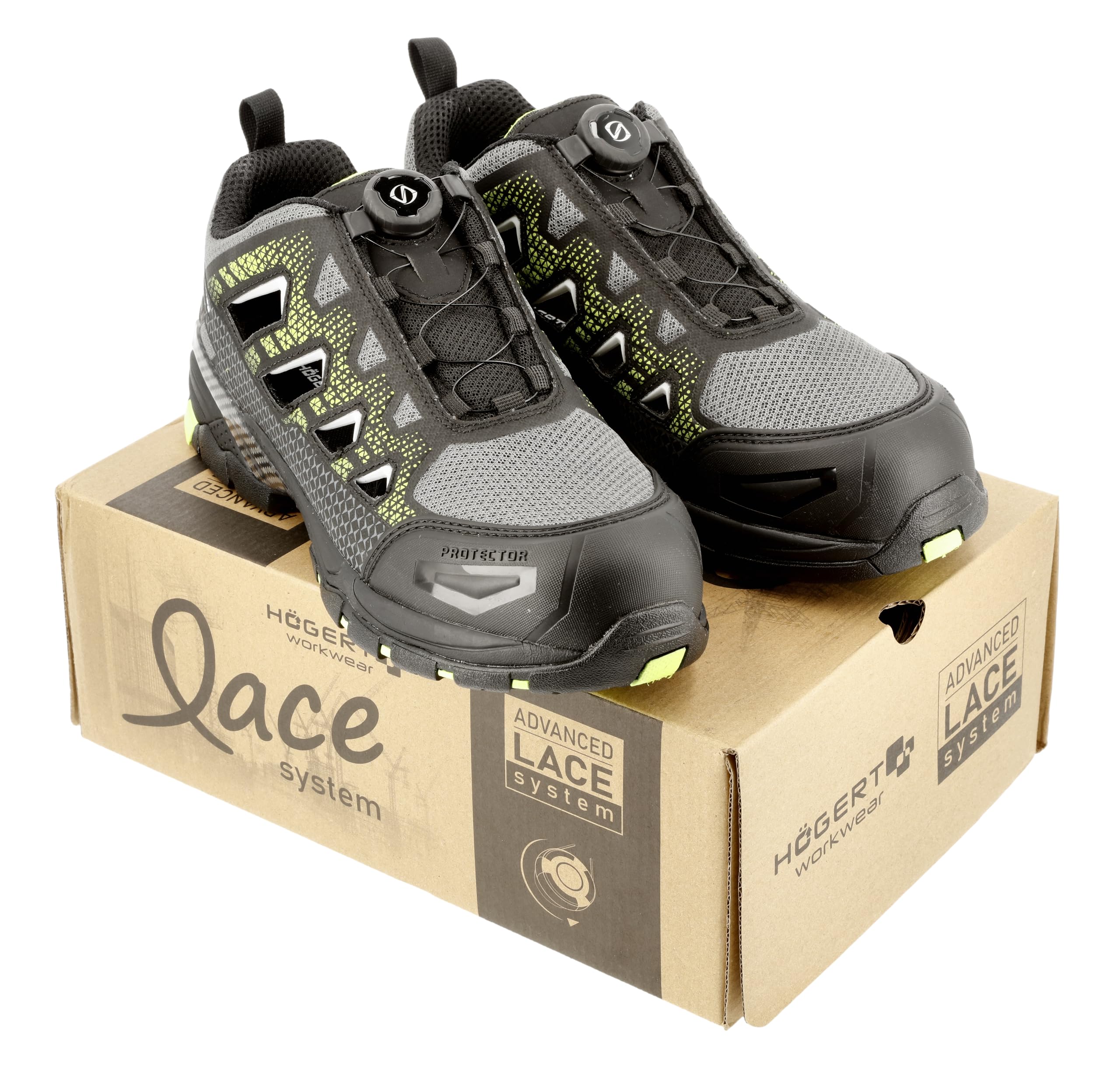 Högert Technik PAGLAU Sandales de protection Lace System S1PS SR FO noir/vert 44 | Chaussures de sécurité pour homme | Système de lacets | Sandales de travail | Sandales de sécurité |, Noir/vert, 44