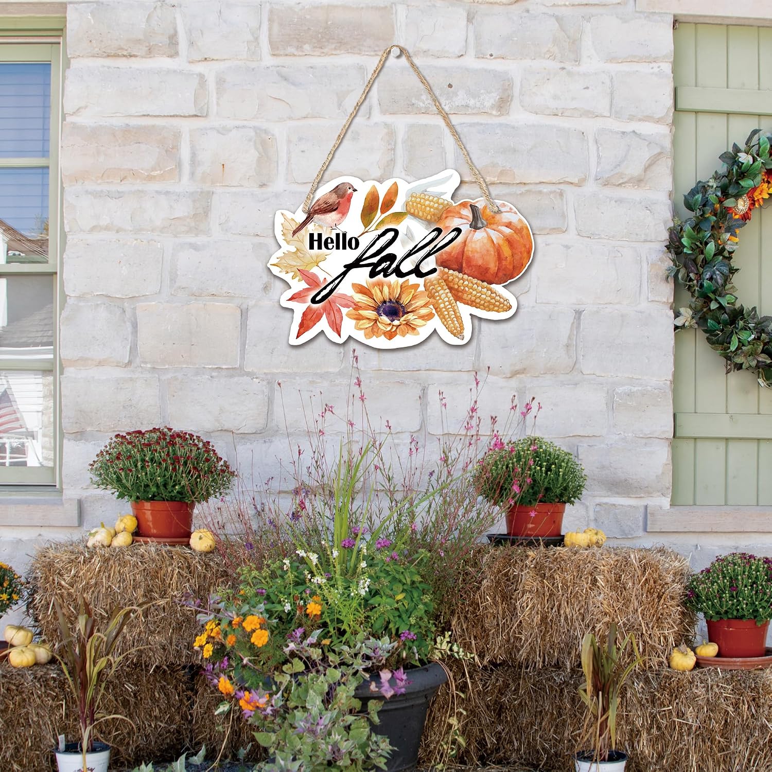 "Hello Fall" Wooden Hanging Sign - 10"Autumn Wood Hanging Decoration,Rustic Thanksgiving Decorative - Applicable Porch Home Wall Indoor Outdoor Decor Or Holiday Gifts For Friends And Family - A04 image 4