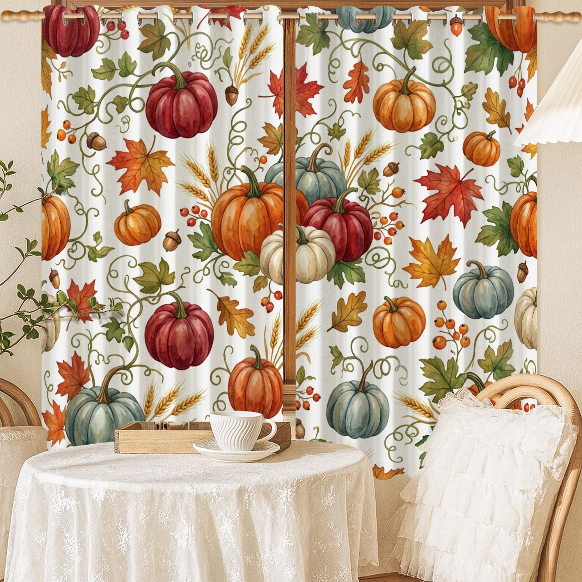 Rideaux occultants motif citrouille imprimé floral sans plis