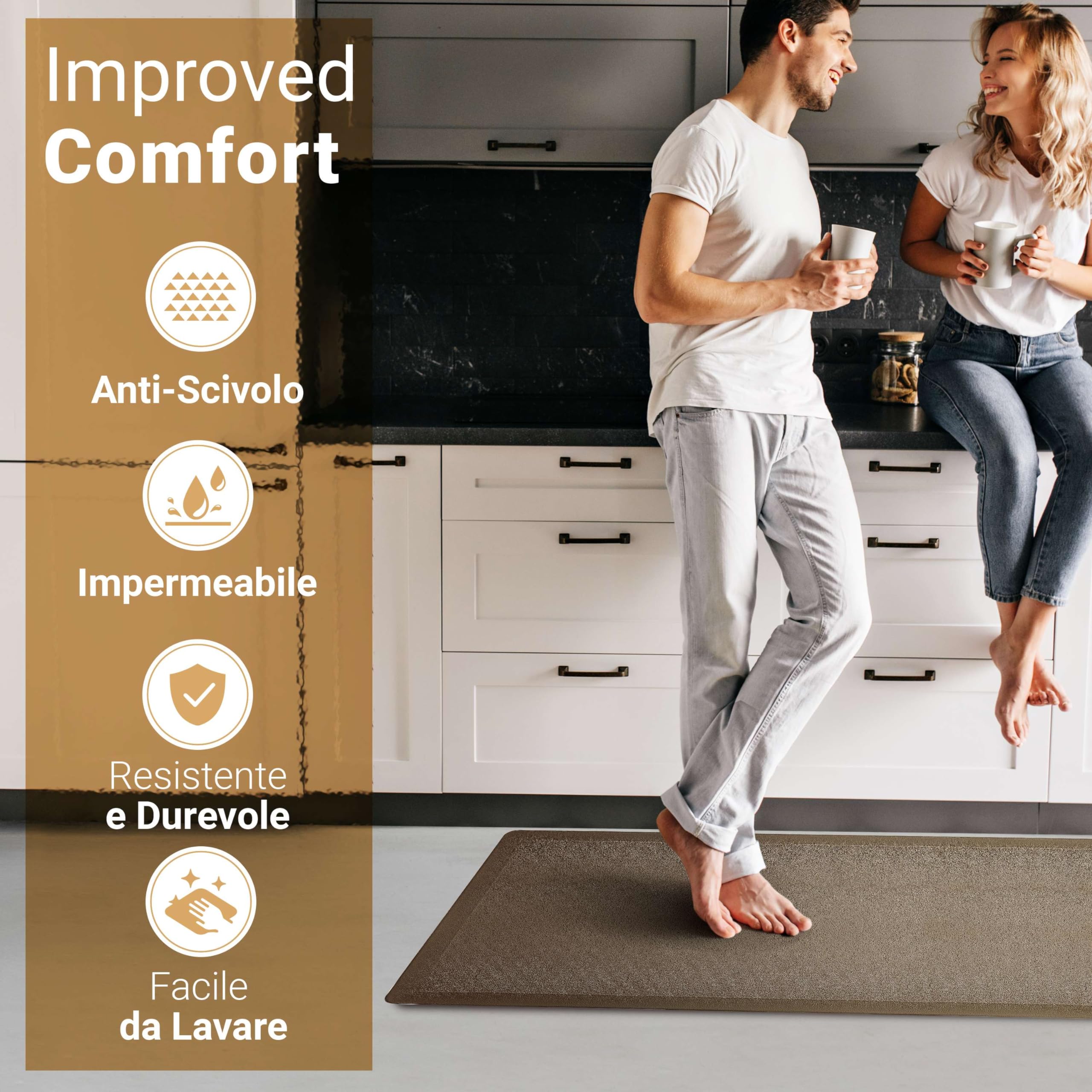 HomeLife il Tappeto Cucina Antiscivolo Lavabile in Gomma PVC: Tappeto per Cucina Antifatica, ideale come passatoia cucina antiscivolo lavabile | Tappeto Morbido e comodo - 44X75, Marrone