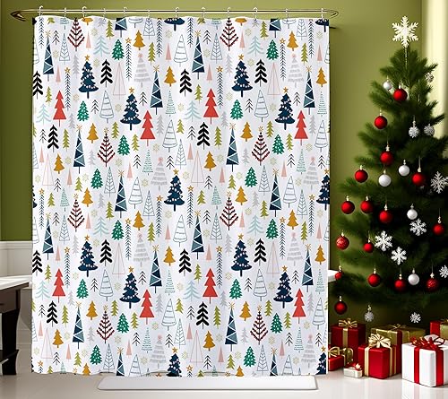 Miniatura 2 de Get Orange Cortina de ducha con diseño de árbol de Navidad, diseño de acuarela, árbol de Navidad, tela de poliéster, cortina de ducha de baño, 72 x