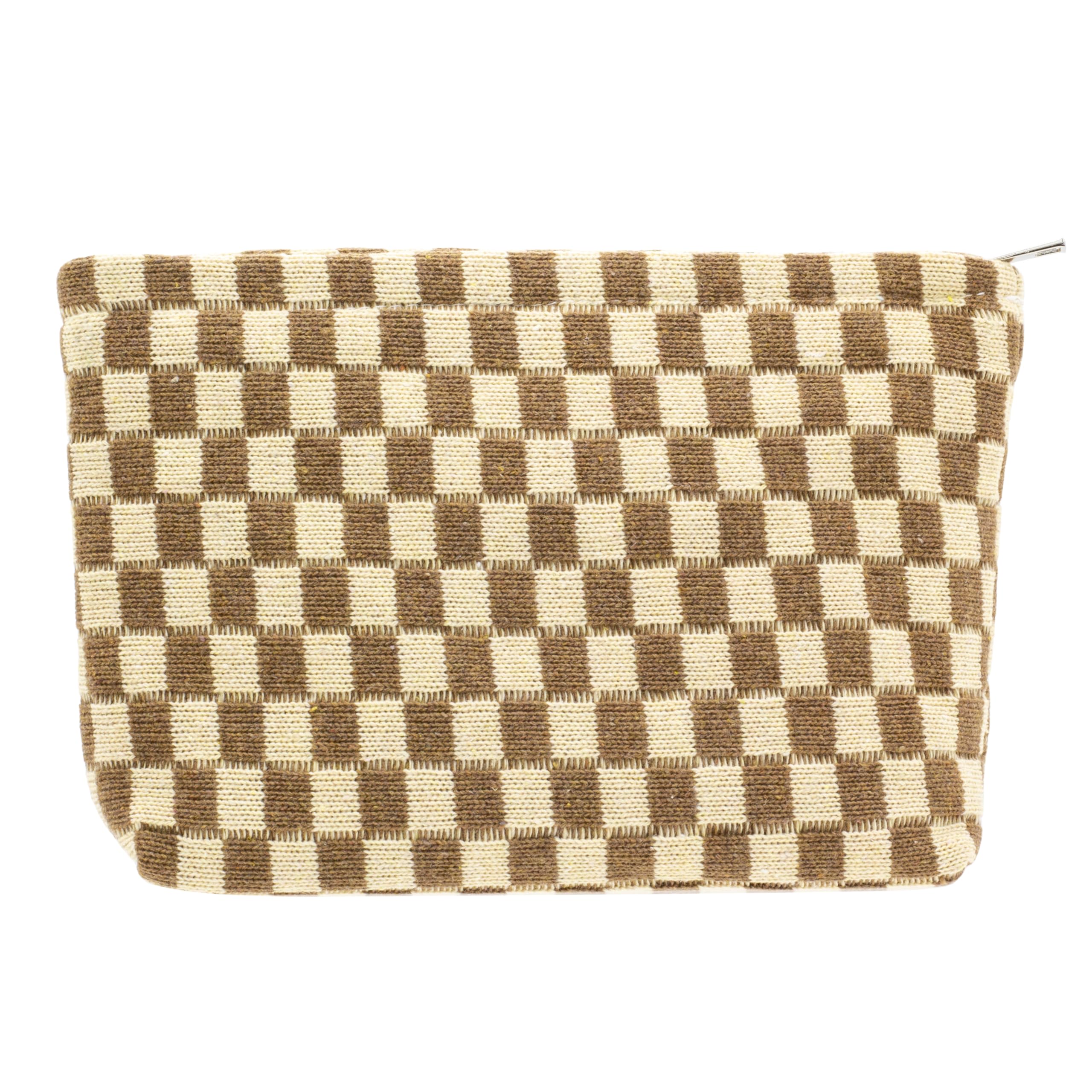 PAZIMIIKKnitted Checkered Makeup Bag Large Zipper Make Up Accessory Pouch for Purse Cosmetic Brush Bag for Travel Essential,Coffee