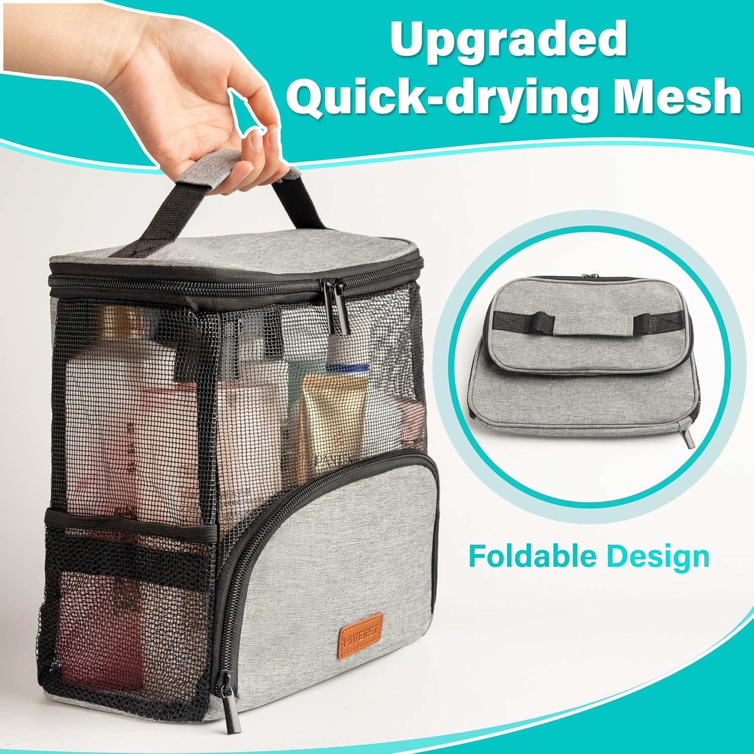 Hanging Toiletry Bag, Shower Caddy Tote Bag (Updated Version, Full Size Bottle Compatible), Bath Organizer for College Dorms, Gym, Camp, Women Men, with Funny Luggage Tag - Image 2