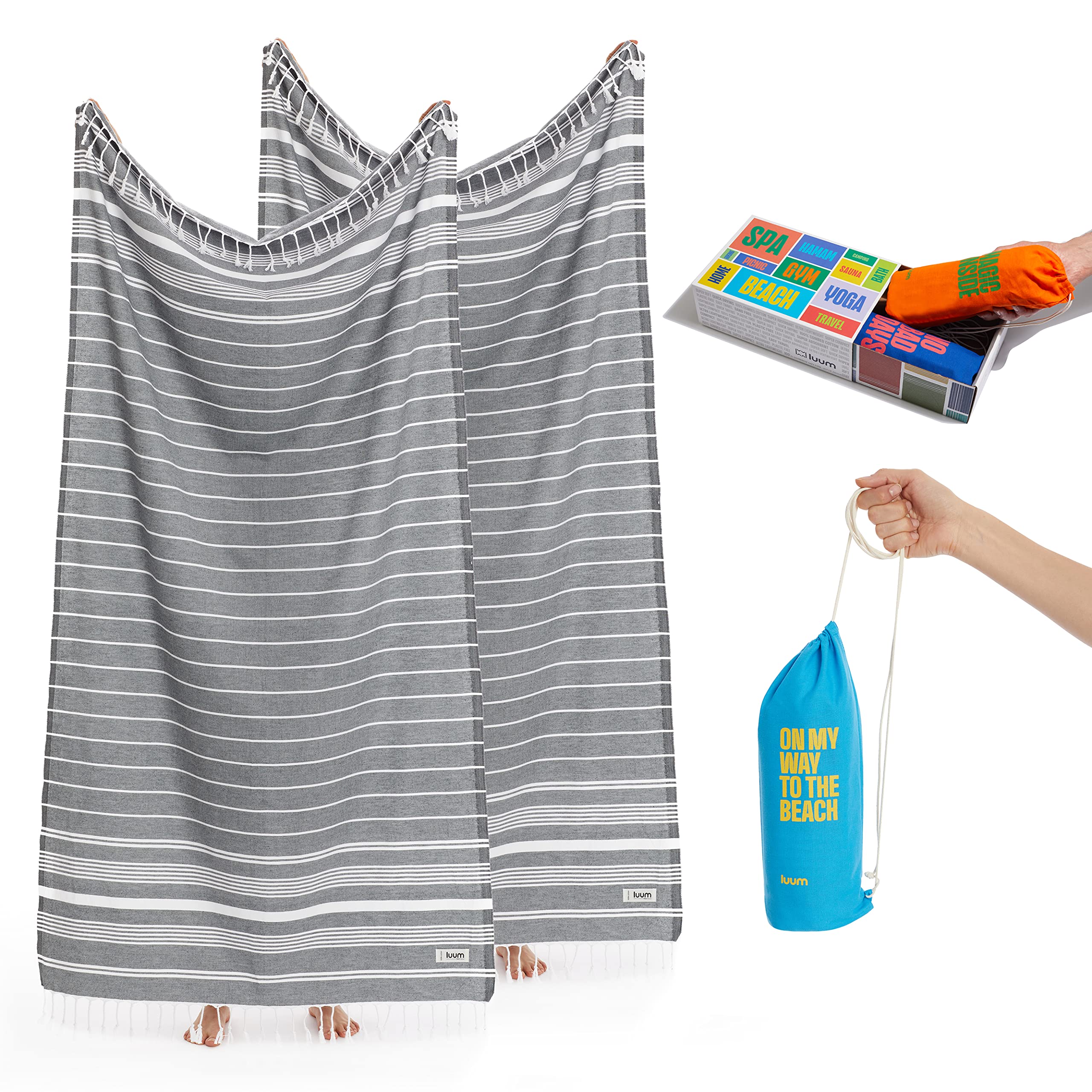 Luum® Hamamtuch Strandtuch Saunahandtuch Handtuch Yogatuch Duschtuch Strandhandtuch Saunatuch Schulter Badetuch Baumwolle Reisehandtuch Pestemal Turkish Towels, 2er Geschenkset Geschenkbox