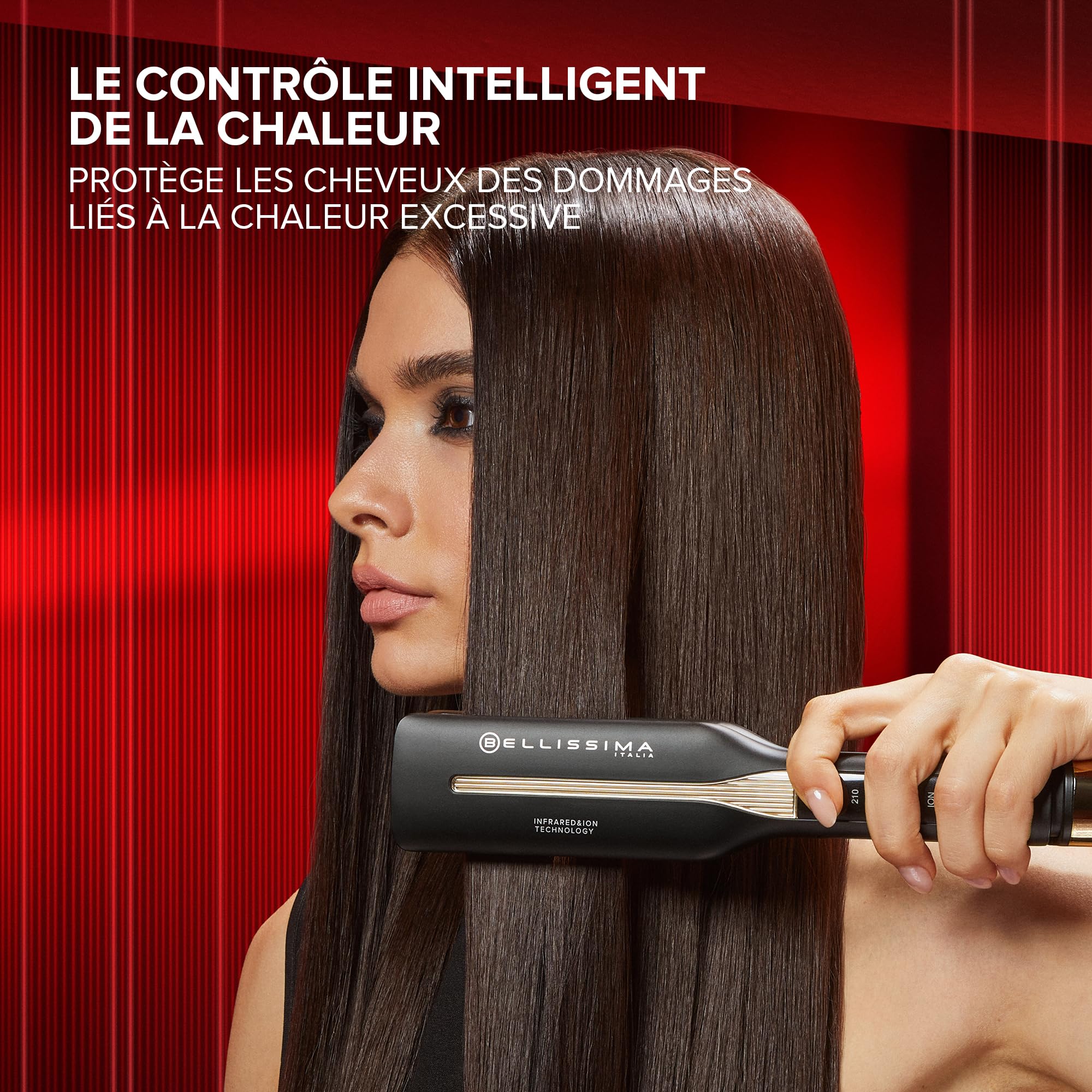 Bellissima Lisseur Absolute - Fer à Lisser Infrarouge – Pour Cheveux épais - Plaque Céramique et Kératine - 4 Températures, Plaques Souples, Design Arrondi, Chauffage Rapide & Sac Rangement