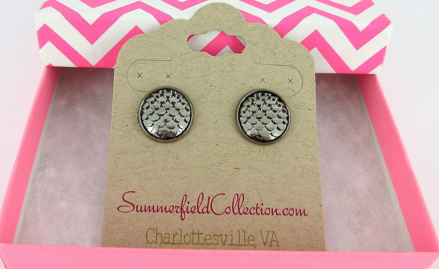 Hematite-tone Metallic Dragon Scale Stud Earrings 12mm Gunmetal Gray Mermaid - Image 6