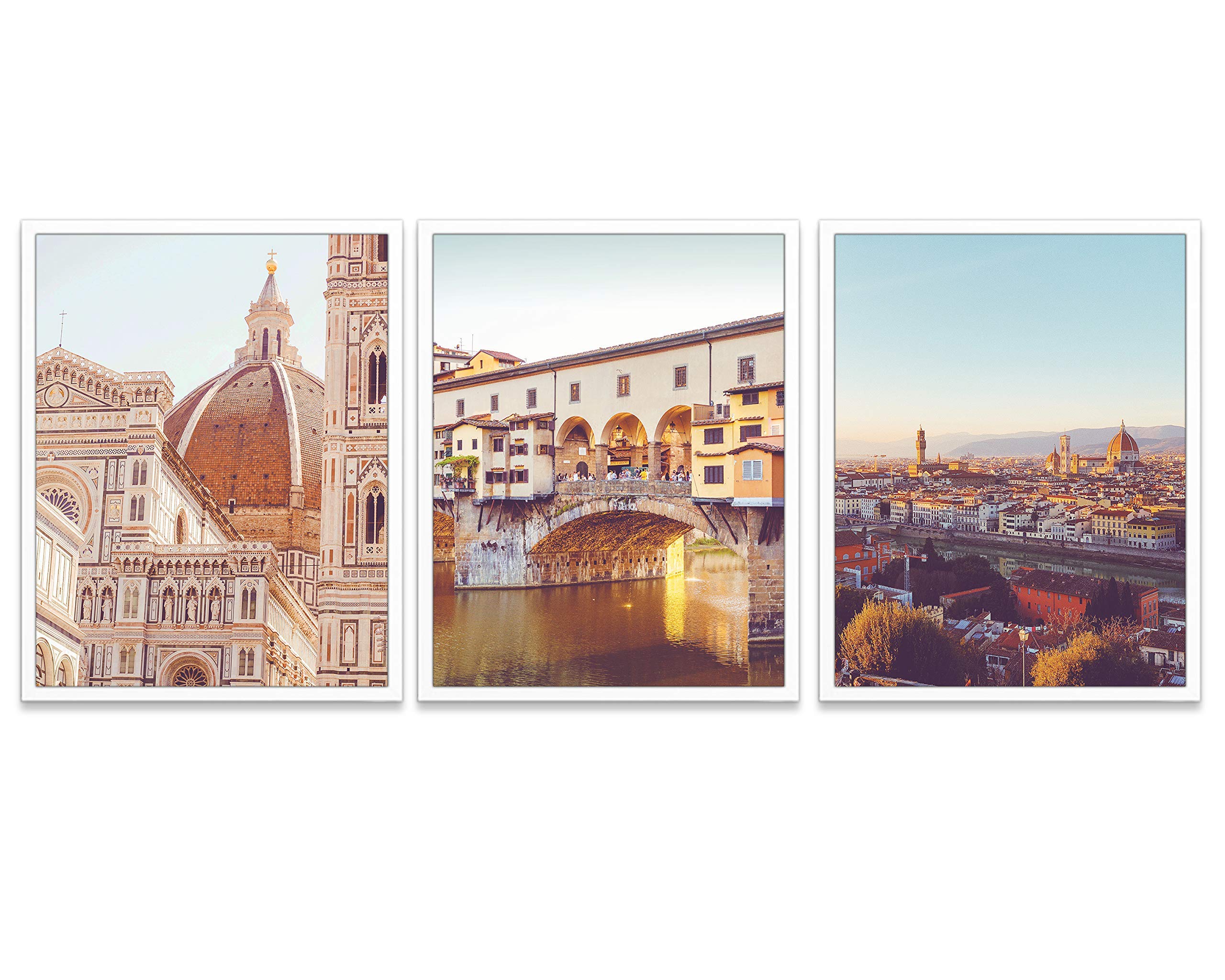 Vintage Florence Italy Photography Prints, Set of 3, Unframed, Duomo, Ponte Vecchio, Firenze Wall Art Decor Poster Sign, 8x10 Inches