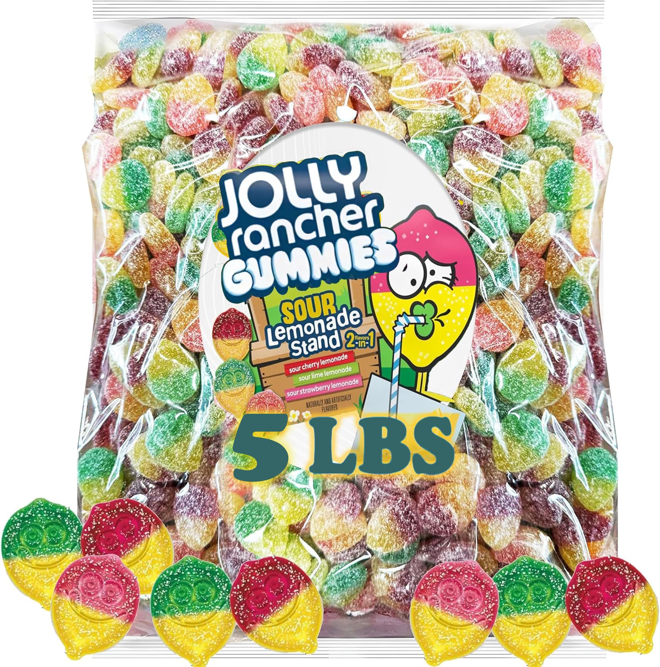 Jolly Rancher Gummies Sour Lemonade Stand Mix, 5 Lbs Bulk Gummy Candies, Assorted Fruit Flavored 2 in 1 Misfits, Sour Candy Variety Bulk Pack, Kids Candy for Goody Bags, Party Favor