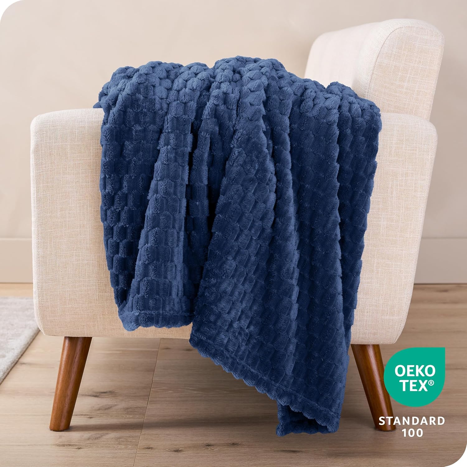 Bare Home Textured Fleece Blanket - Twin/Twin Extra Long - Ultra-Soft Lightweight for Bed, Sofa, and Couch - Luxury Microplush - Cozy Warm Blanket (Twin/Twin XL, Waffle Dark Blue) - Image 5