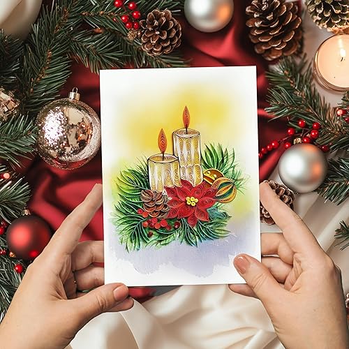 Miniatura 2 de Tarjeta de Navidad con velas, tarjeta de felicitación de flores de Navidad, tarjeta de felicitación de acuarela para vacaciones, feliz año nuevo,