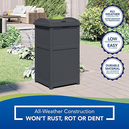 Miniatura 7 de Suncast 30-Gallon Durable Hideaway Trash Waste Bin Container for Outdoor with Solid Bottom Panel and Latching Lid, Cyberspace (4 Pack)